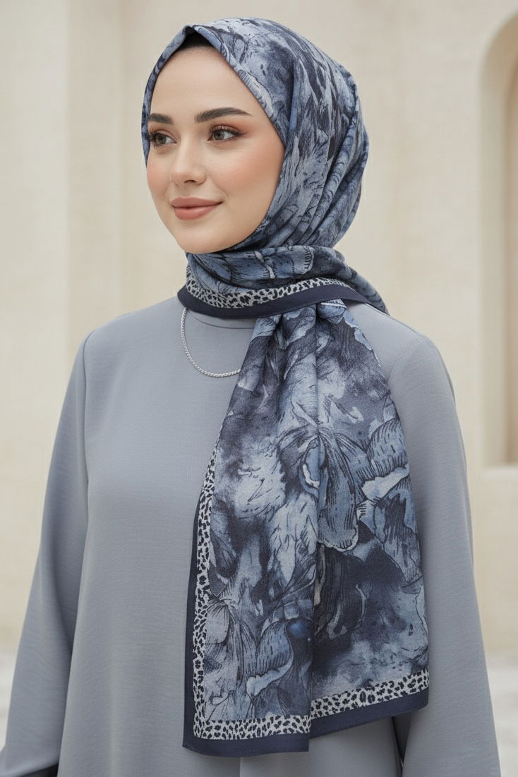 Rustik Bloom Serisi Bambu Crash Şal - 28002-LACIVERT - TOFİSA