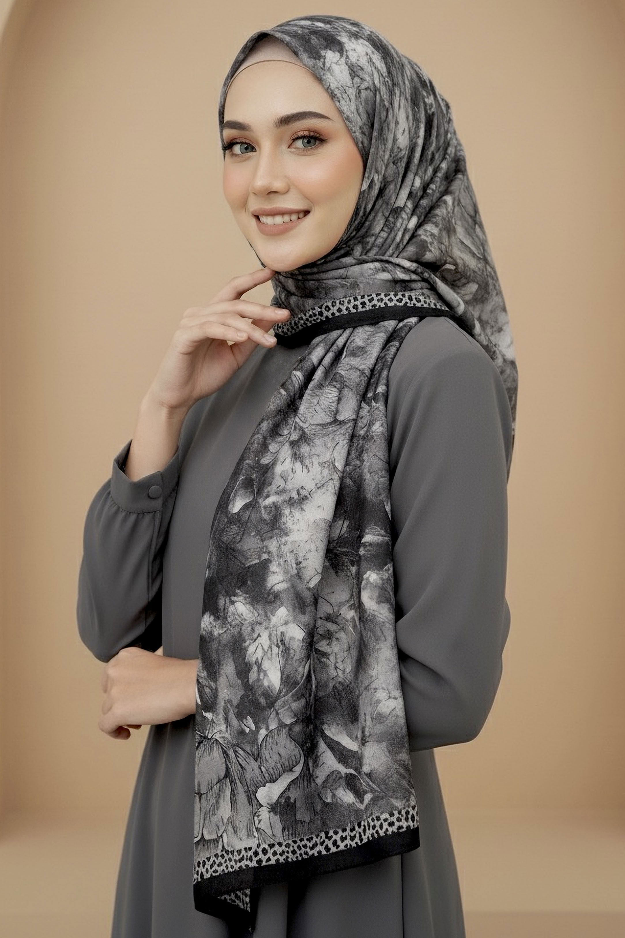 Rustik Bloom Serisi Bambu Crash Şal - 28002-SIYAH - 1