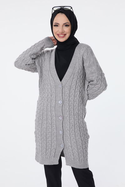 Saç Örgülü Düğmeli Triko Hırka - 27659 