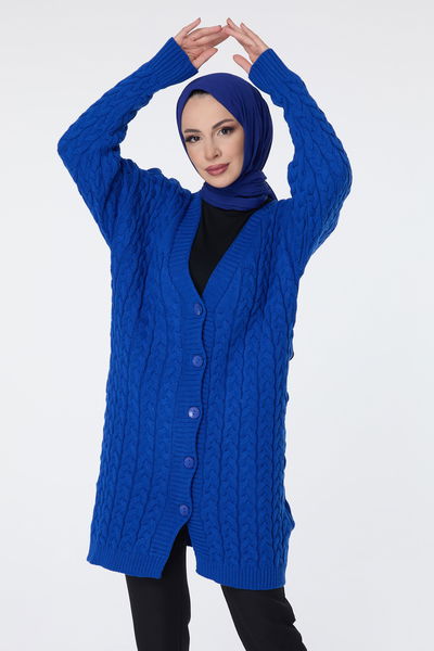 Saç Örgülü Düğmeli Triko Hırka - 27659 