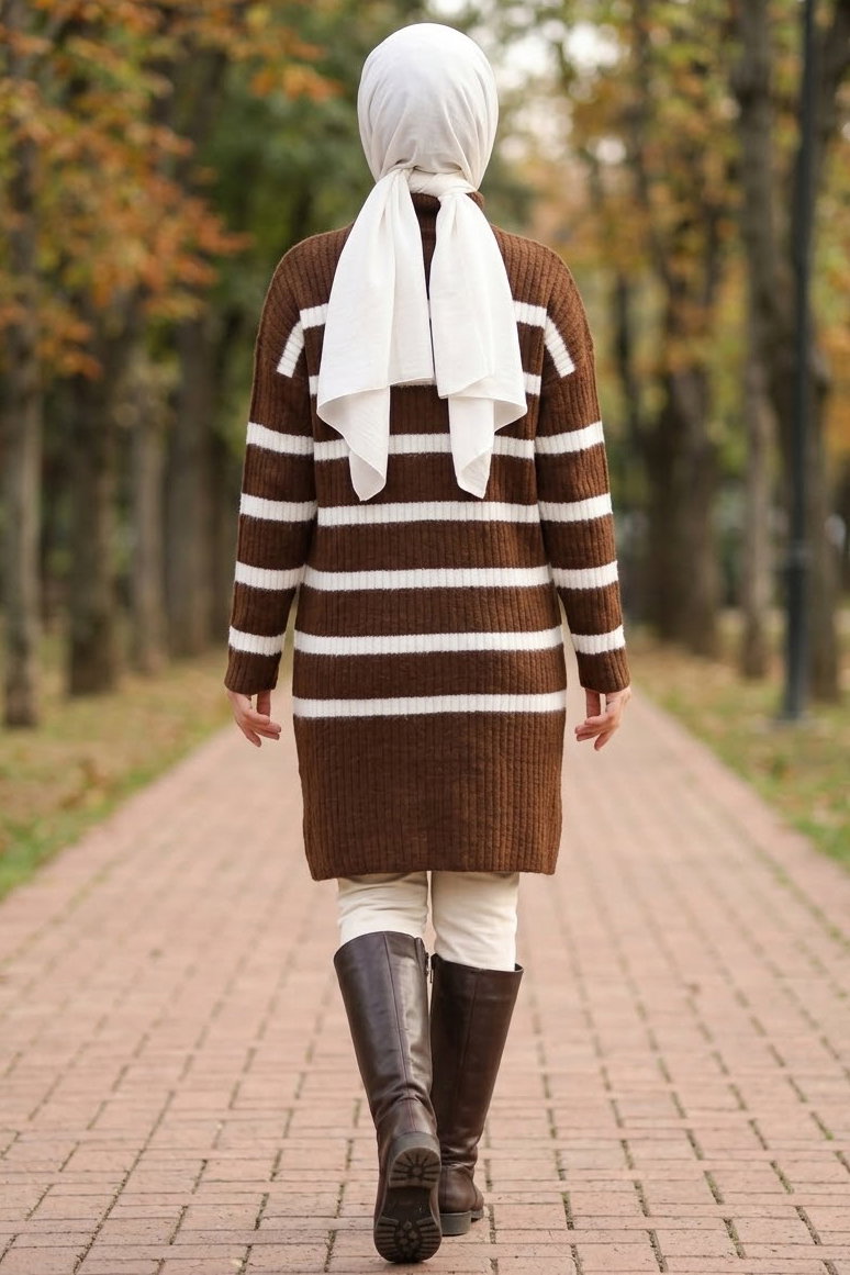 Sakalı Yumoş Çizgili Tunik Kahve - 28905-KAHVE - 3
