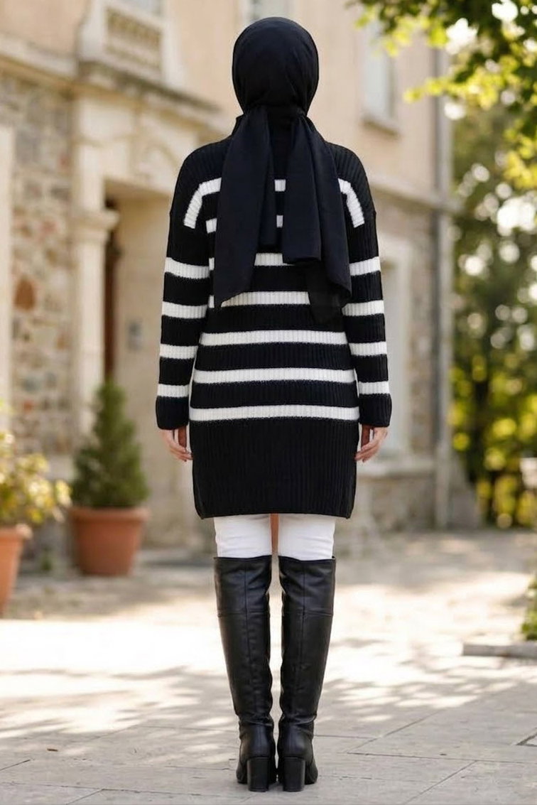 Sakalı Yumoş Çizgili Tunik Siyah - 28905-SIYAH - 3