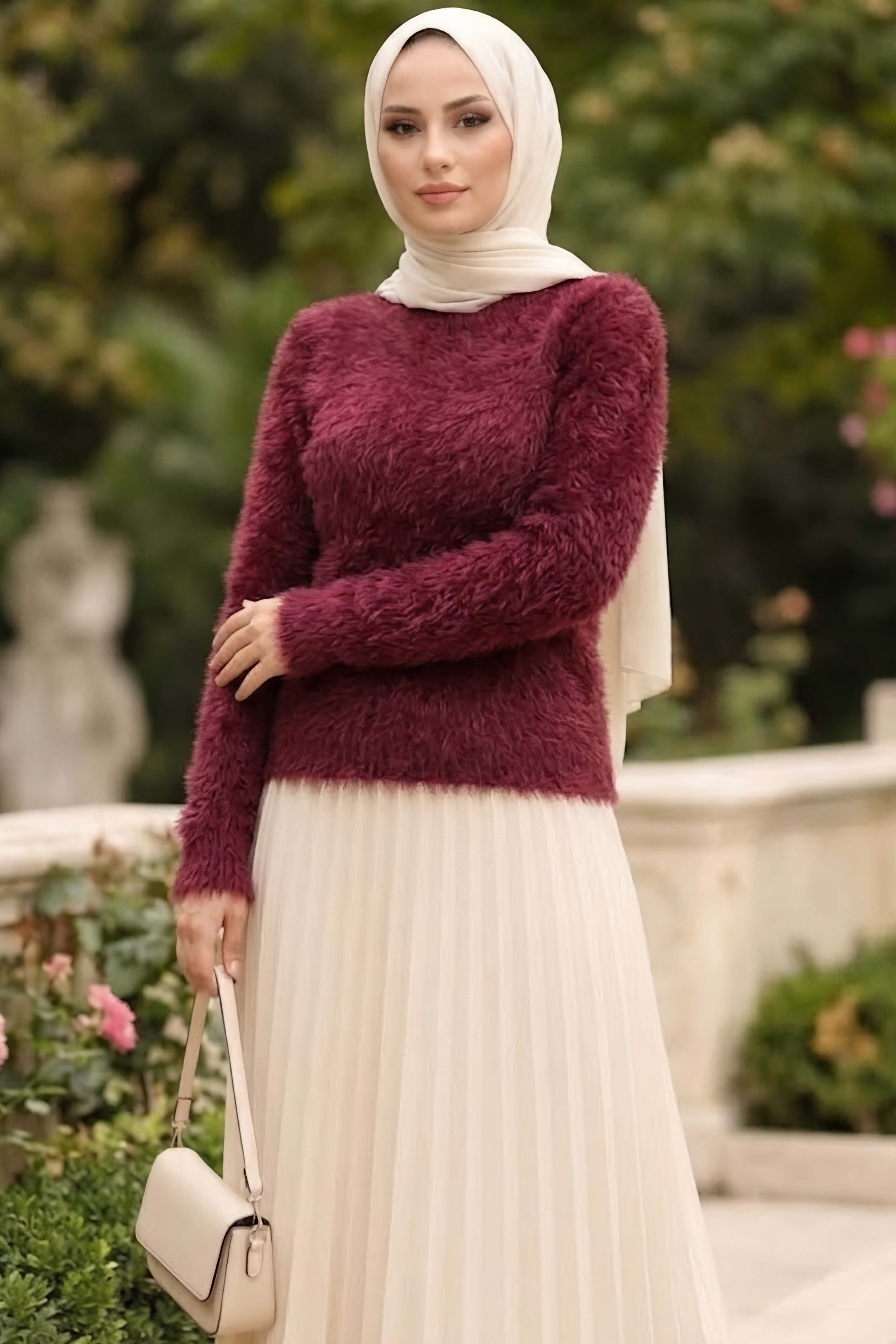 Sakalı Yumoş Düz Kazak Bordo - 28907-BORDO - 1