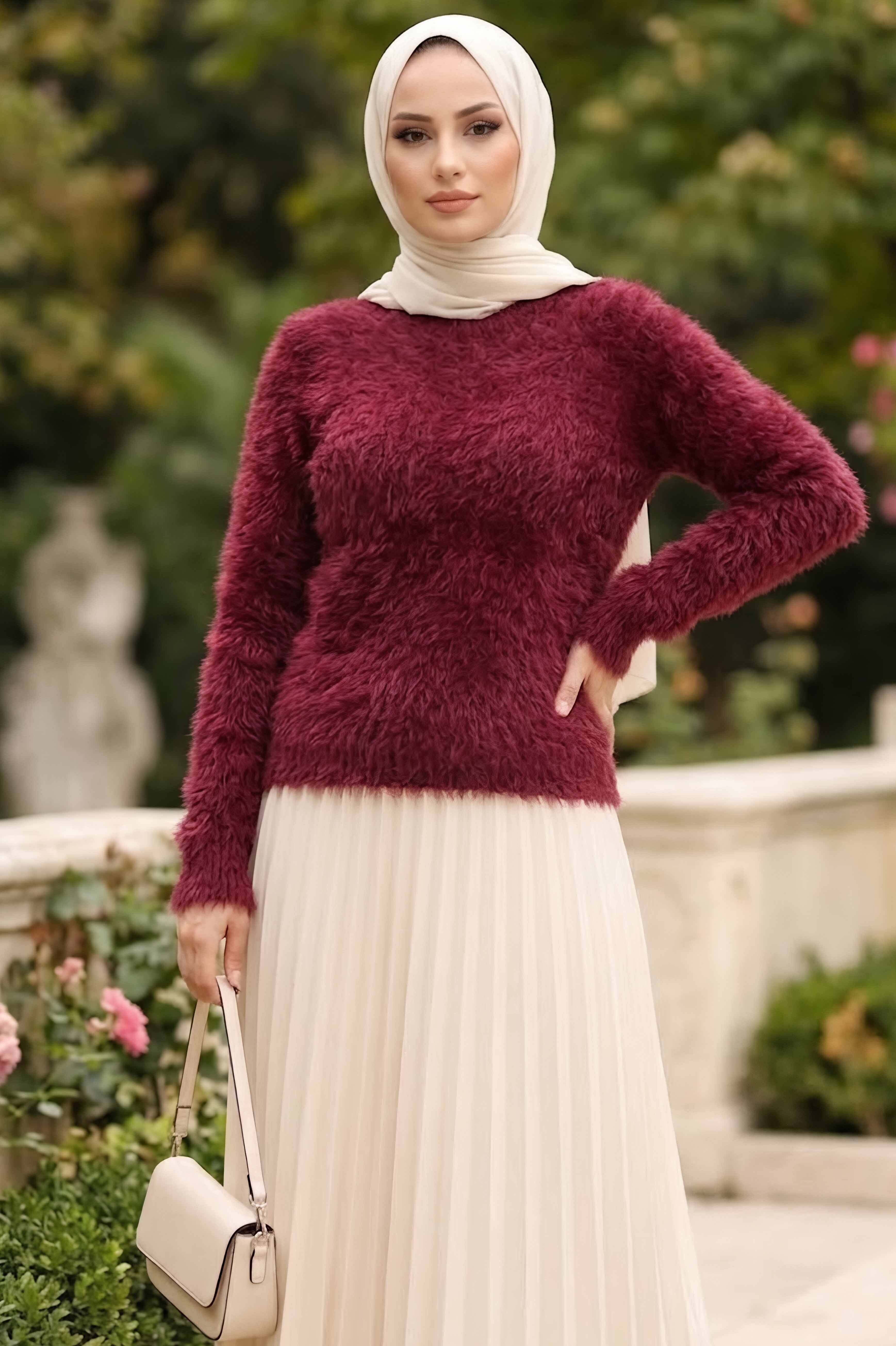 Sakalı Yumoş Düz Kazak Bordo - 28907-BORDO - 2