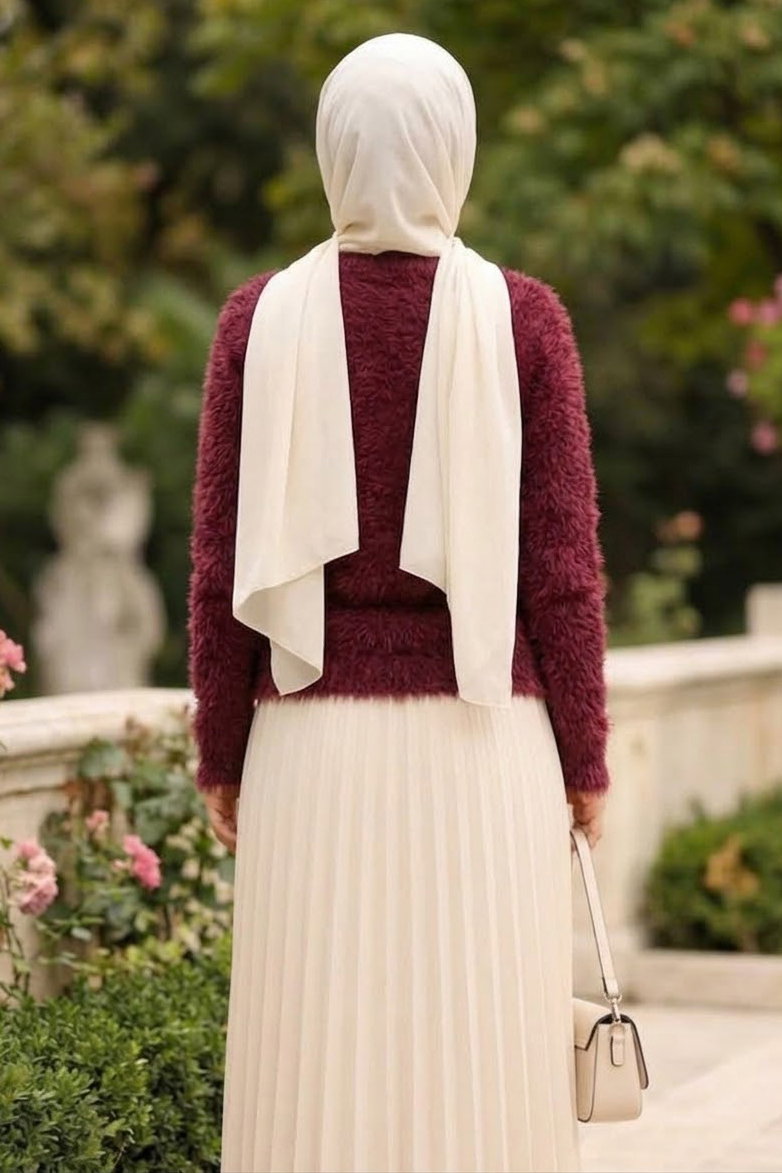 Sakalı Yumoş Düz Kazak Bordo - 28907-BORDO - 3