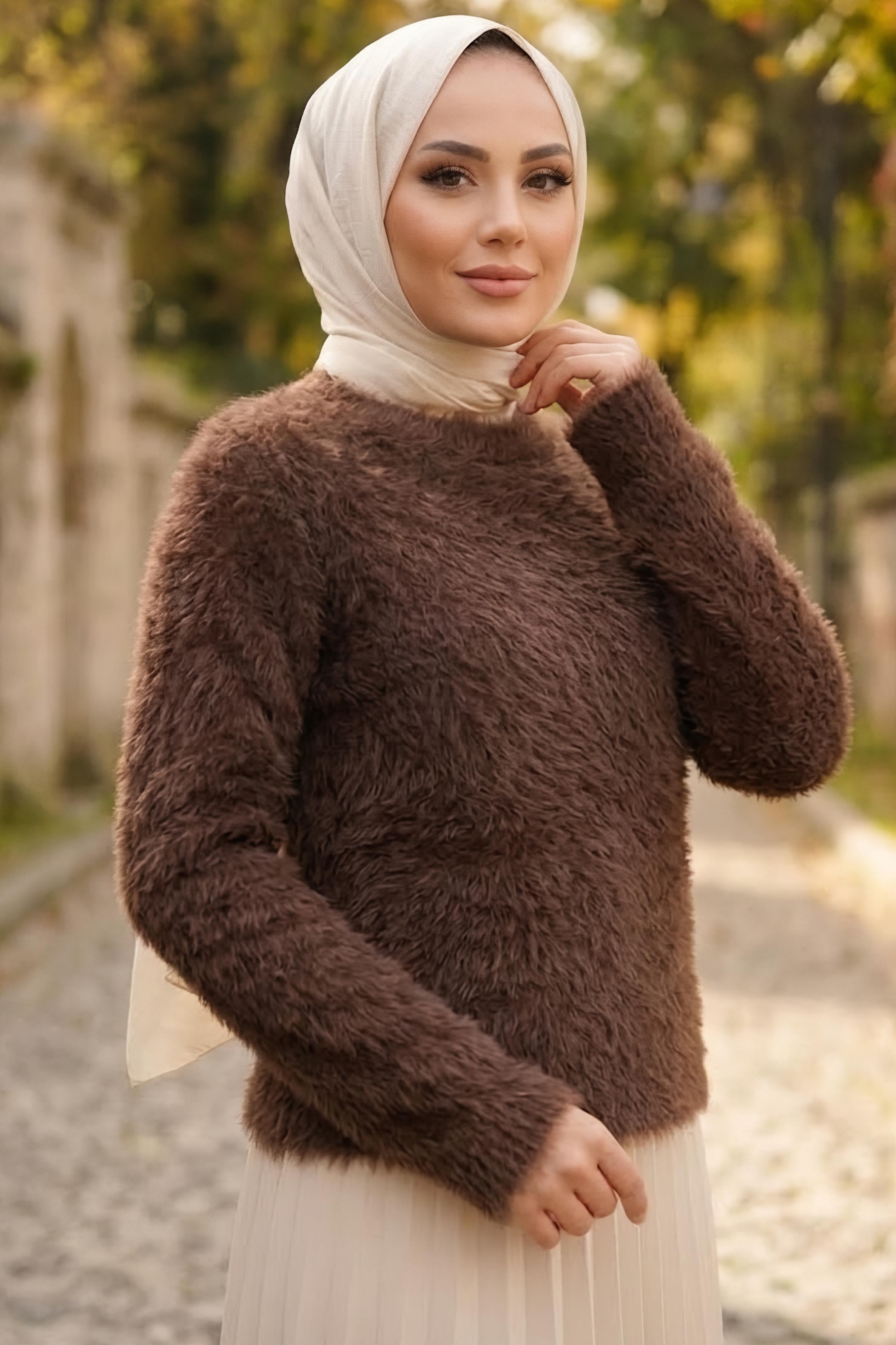 Sakalı Yumoş Düz Kazak Kahve - 28907-KAHVE - 1