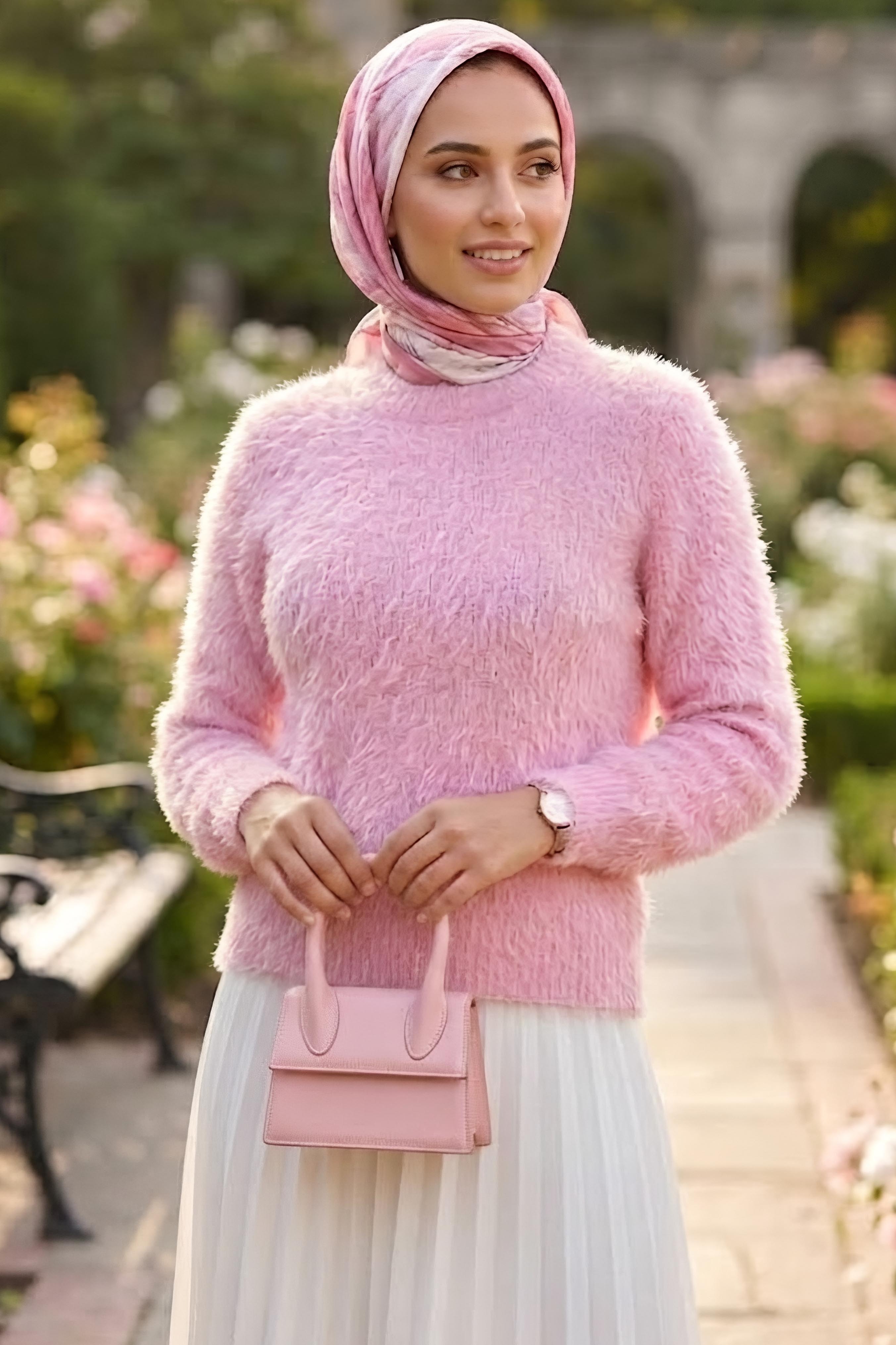 Sakalı Yumoş Düz Kazak Pembe - 28907-PEMBE - 1