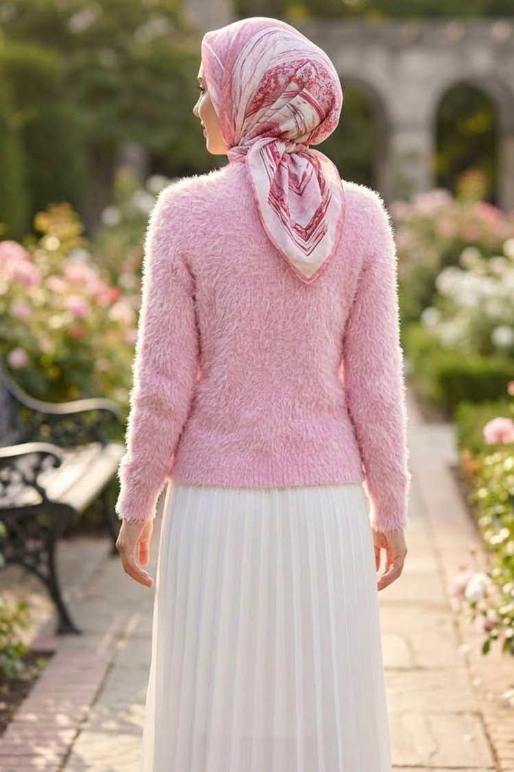 Sakalı Yumoş Düz Kazak Pembe - 28907-PEMBE - 4