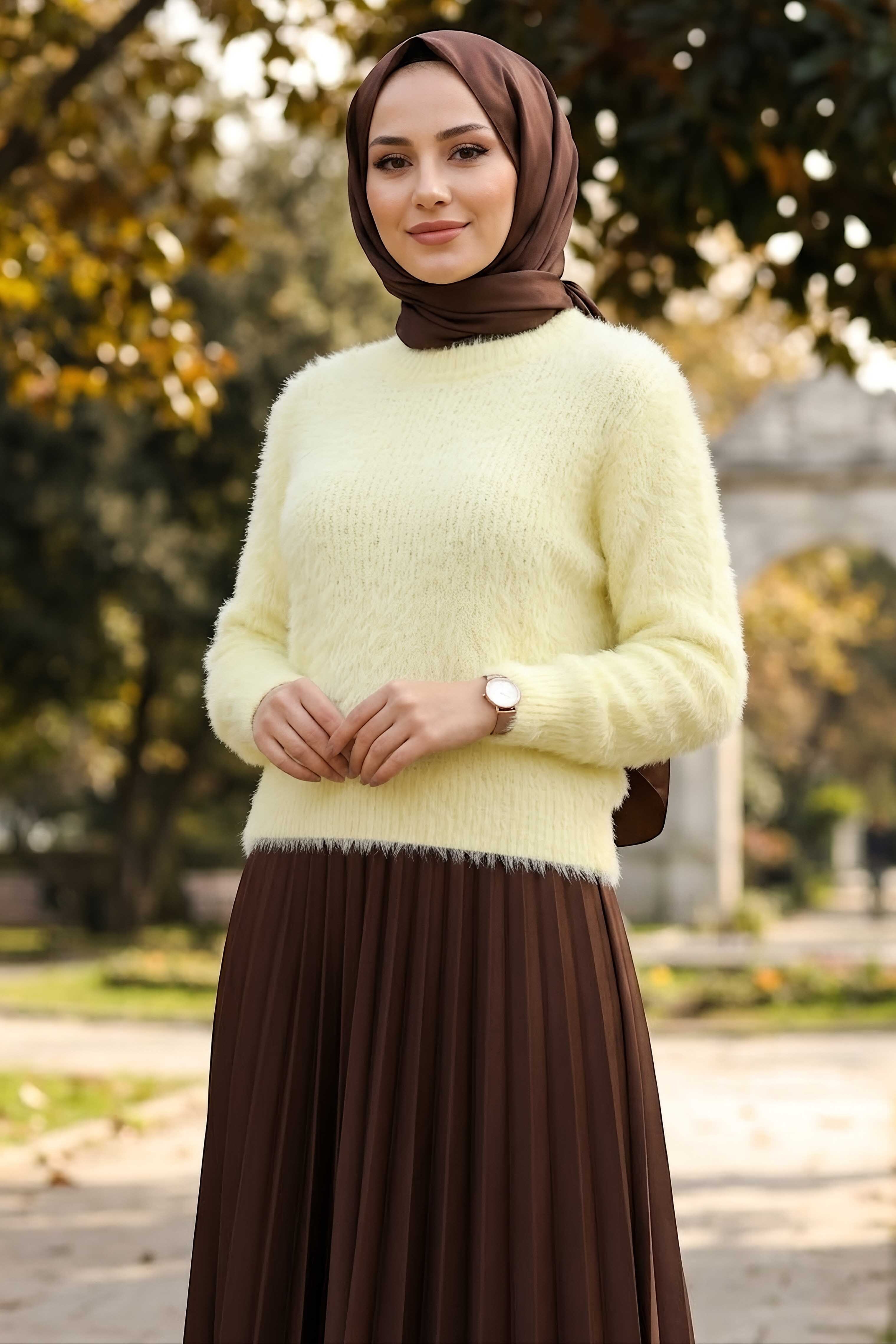 Sakalı Yumoş Düz Kazak Sari - 28907-SARI - 1