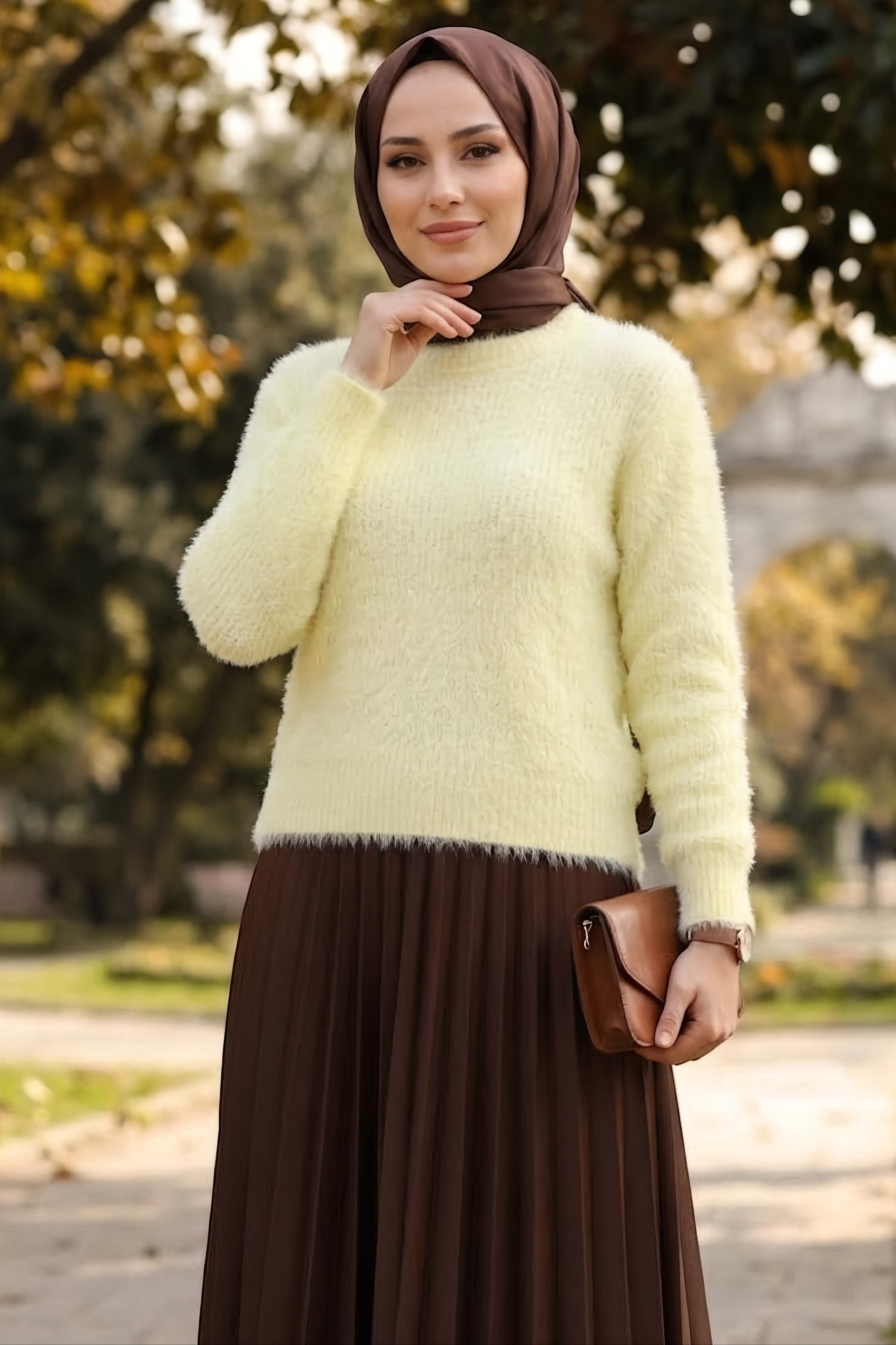 Sakalı Yumoş Düz Kazak Sari - 28907-SARI - 2