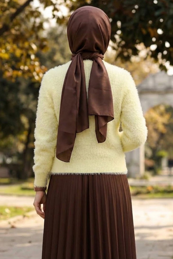 Sakalı Yumoş Düz Kazak Sari - 28907-SARI - 3