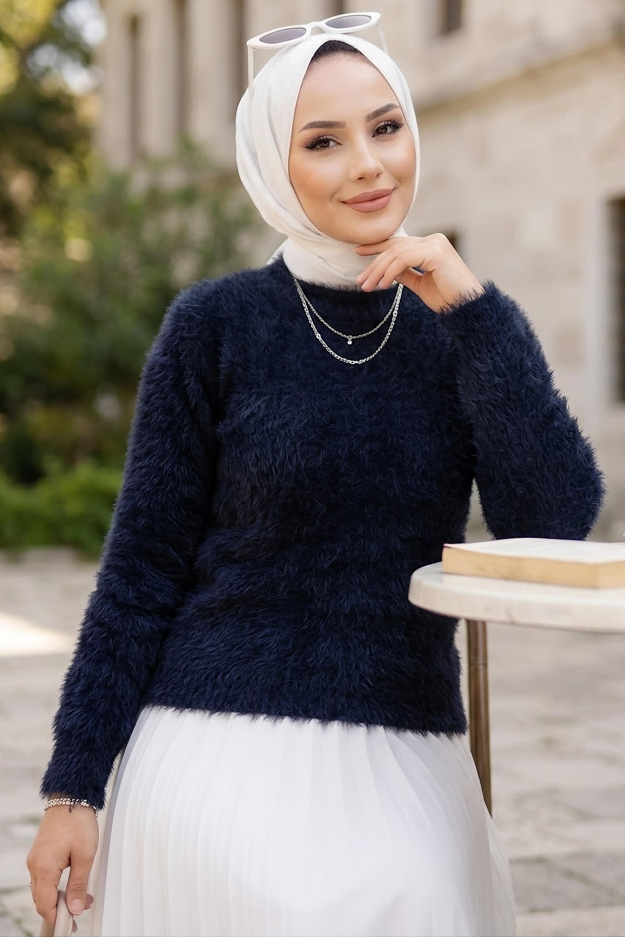 Sakalı Yumoş Düz Kazak Siyah - 28907-SIYAH - 1