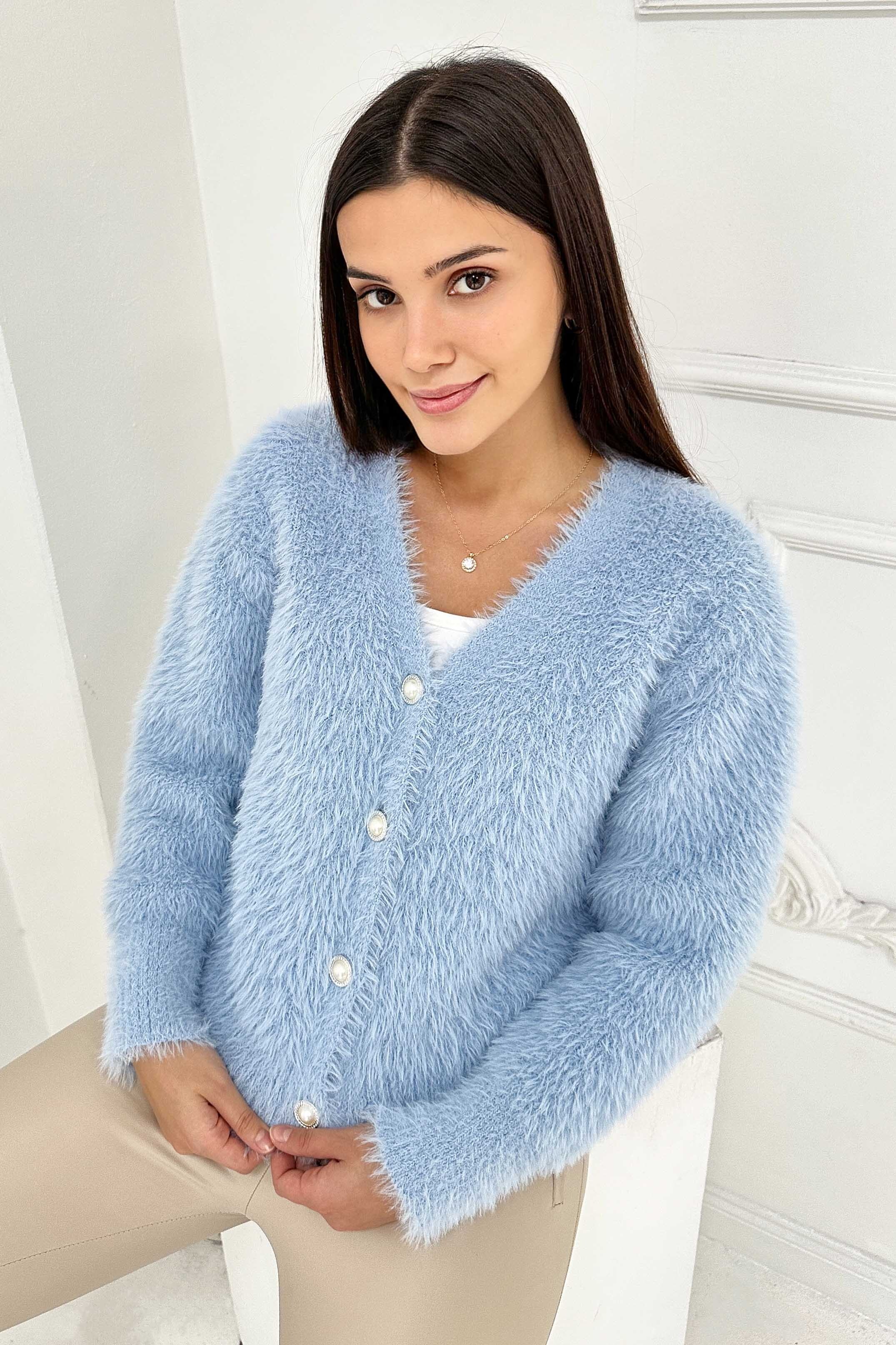 Sakallı Düğmeli Hırka - 27900-BEBE-MAVI - 1