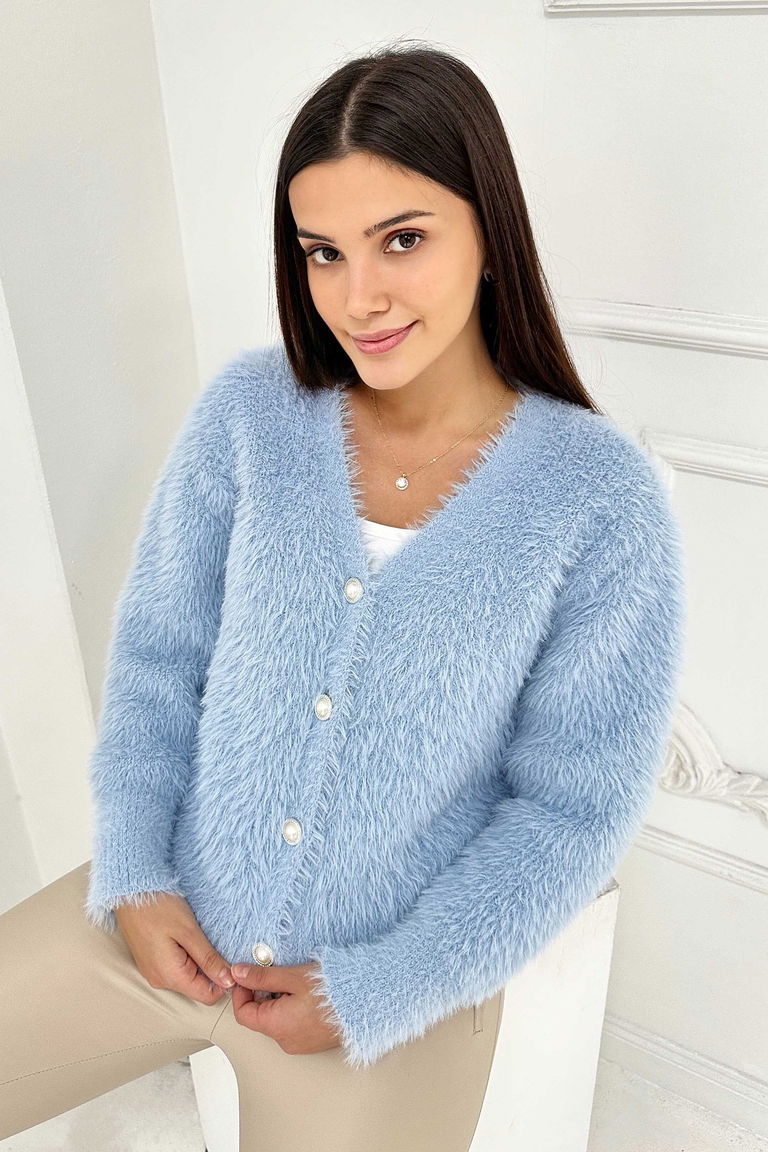 Sakallı Düğmeli Hırka - 27900-BEBE-MAVI - TOFİSA