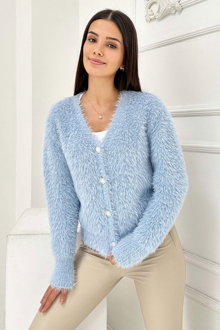 Sakallı Düğmeli Hırka - 27900-BEBE-MAVI - TOFİSA