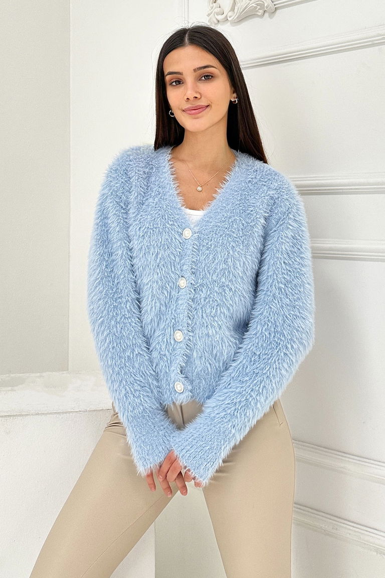 Sakallı Düğmeli Hırka - 27900-BEBE-MAVI - TOFİSA