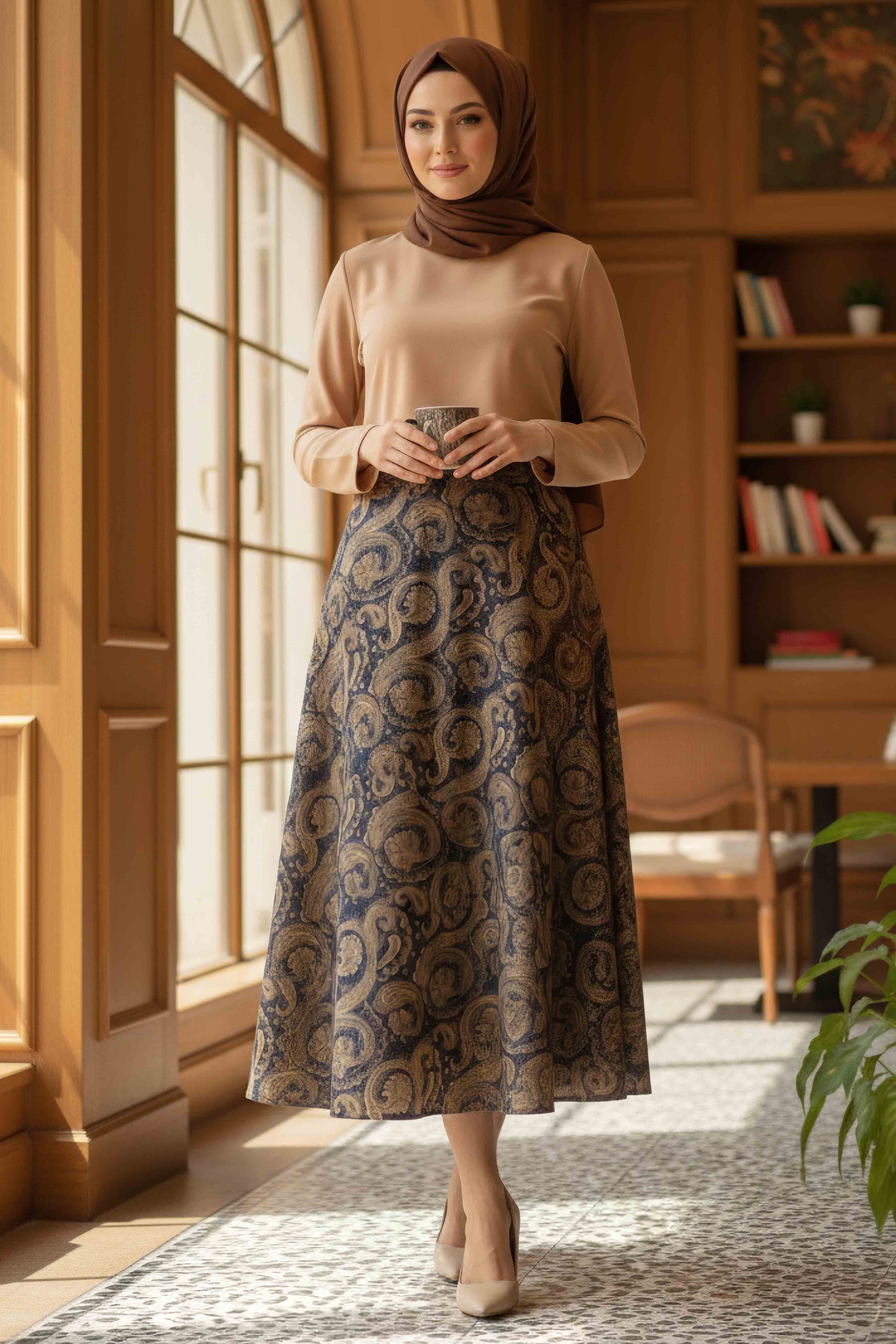 Şal Desen Etek - 28271-LACIVERT - 1