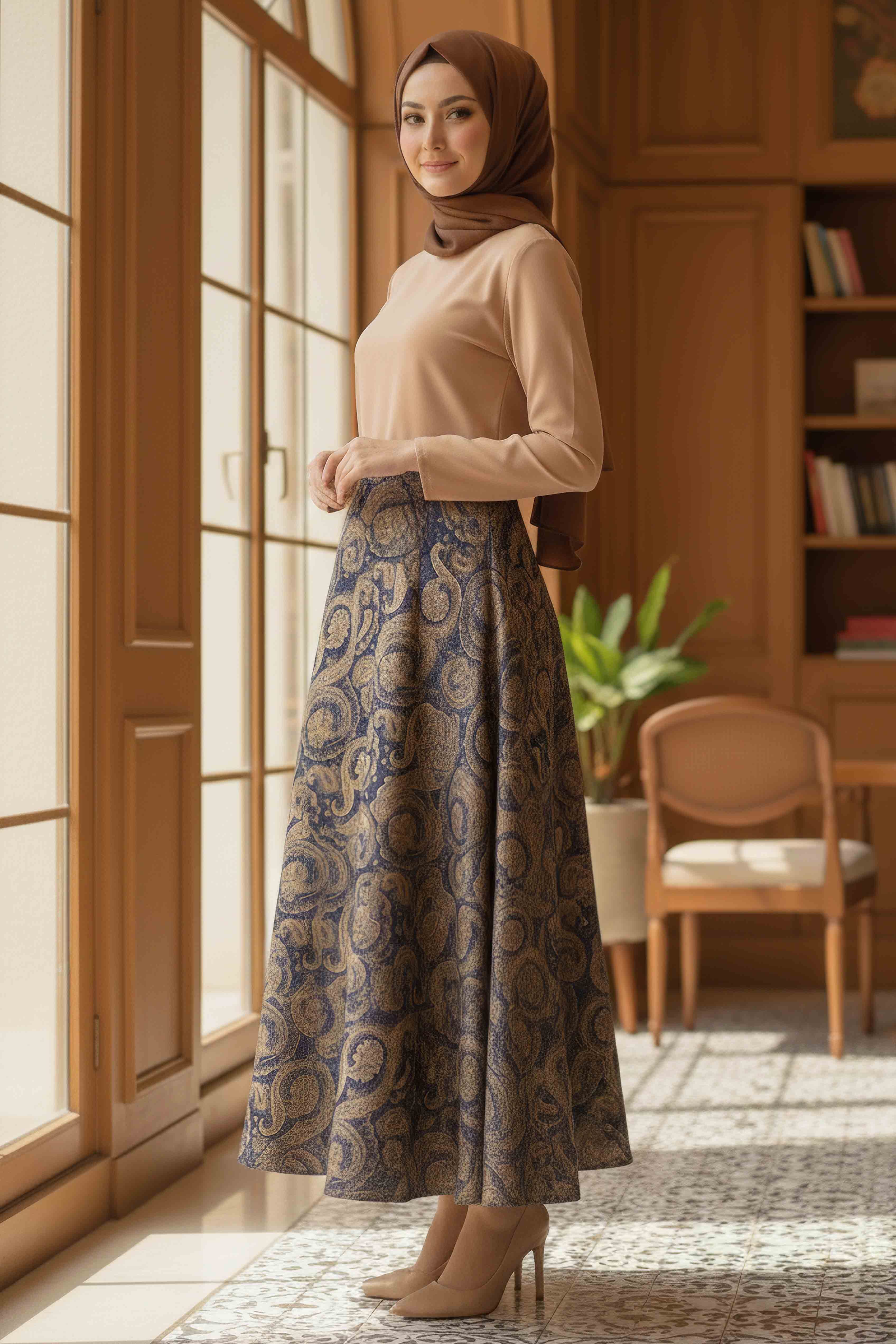 Şal Desen Etek - 28271-LACIVERT - 2