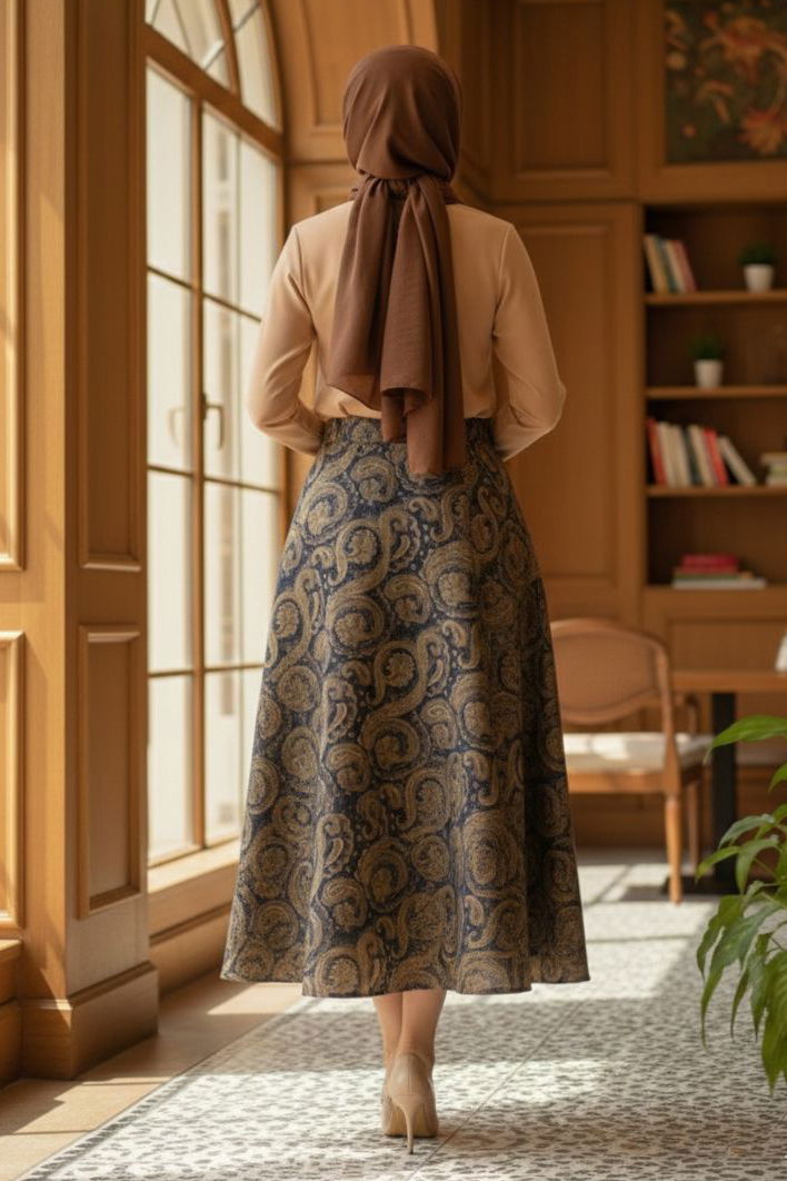 Şal Desen Etek - 28271-LACIVERT - 3