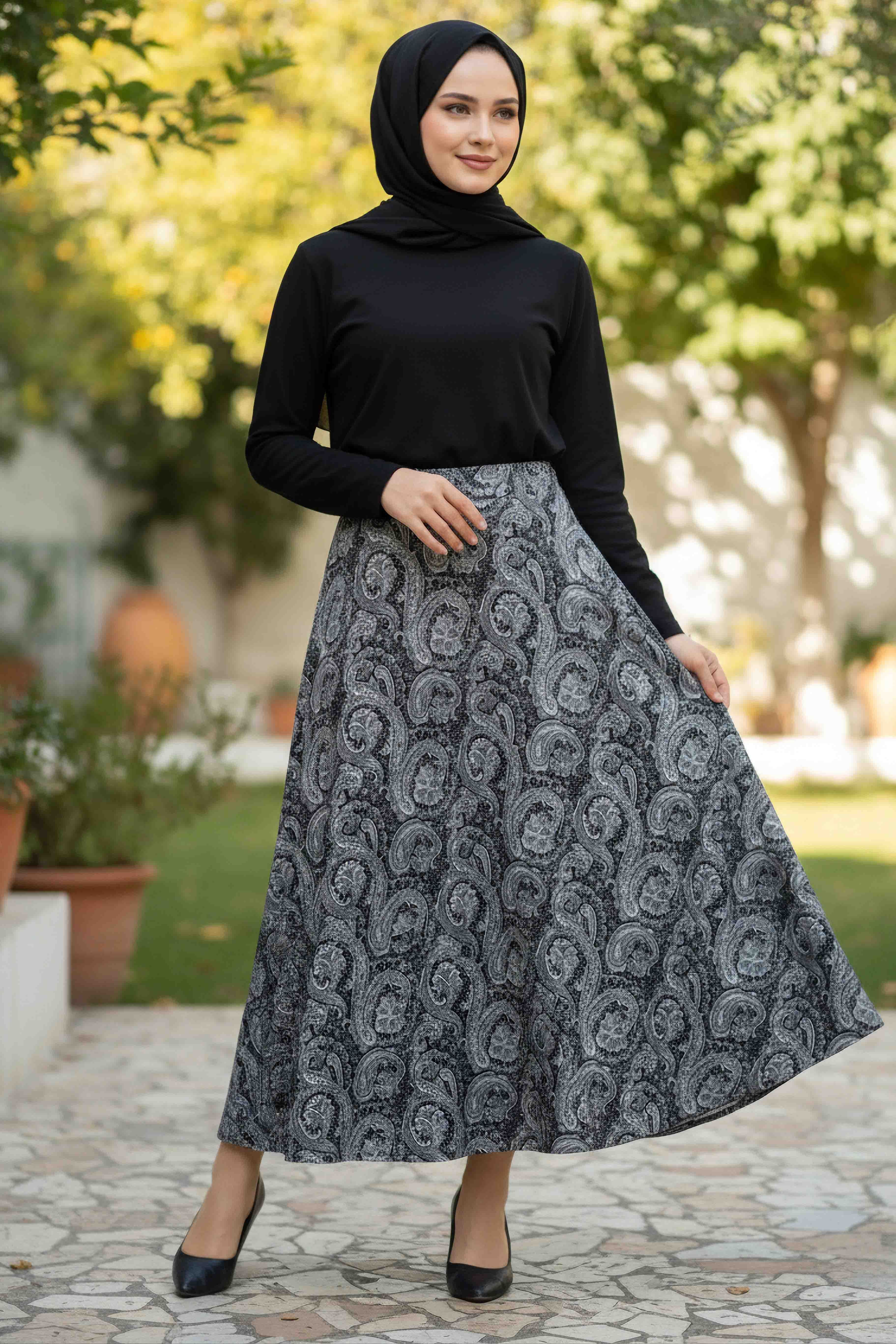 Şal Desen Etek - 28271-SIYAH - 1