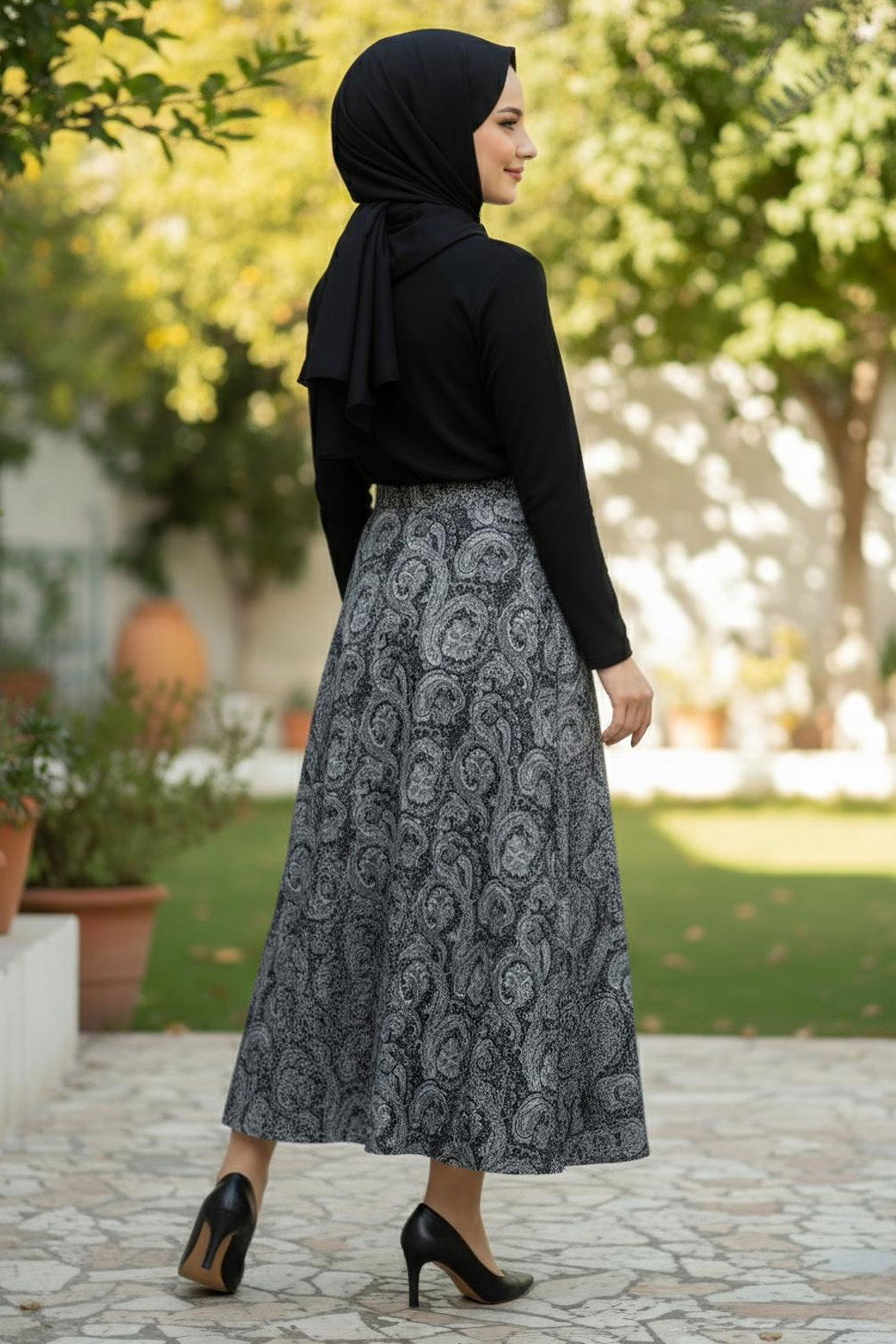 Şal Desen Etek - 28271-SIYAH - 3