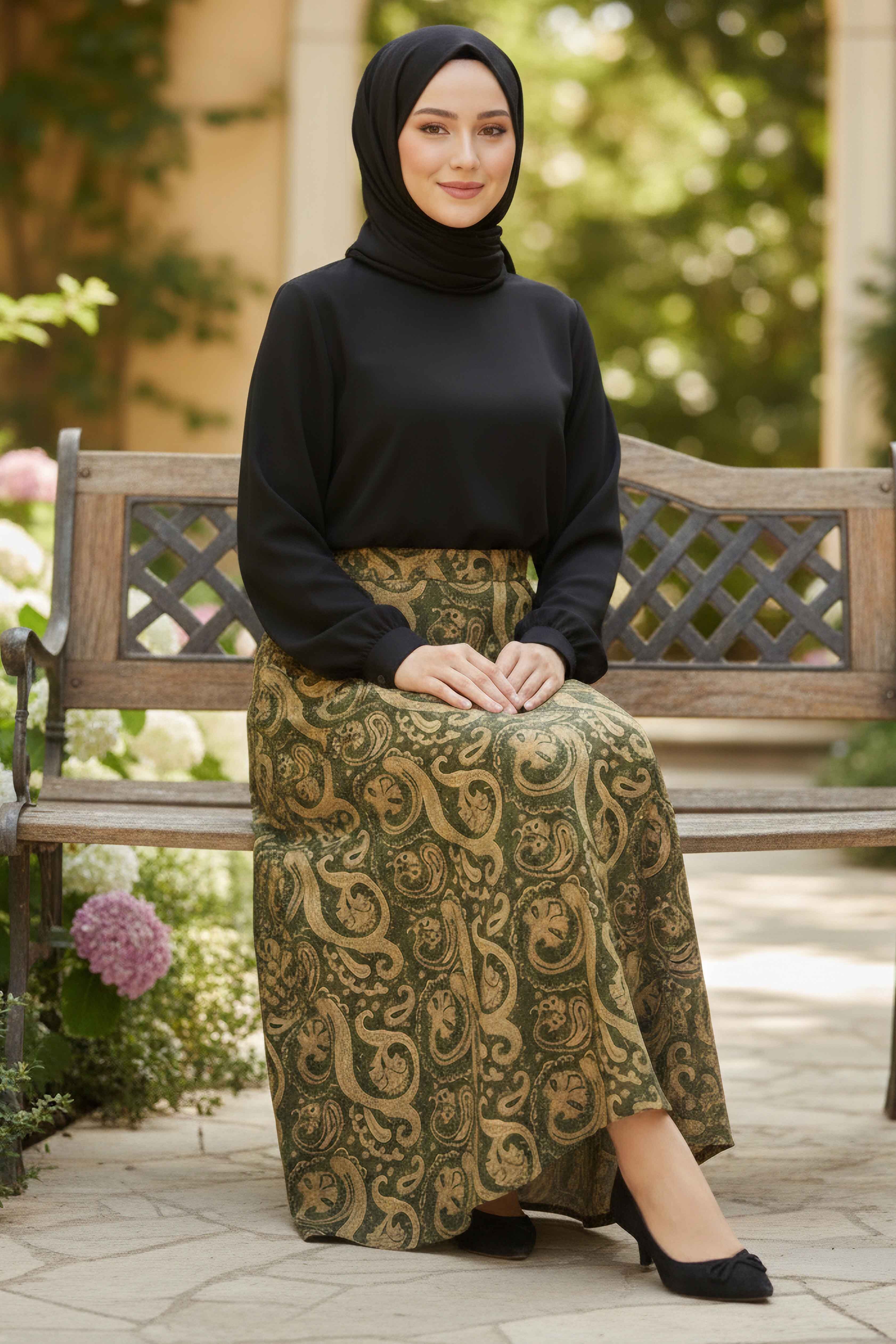 Şal Desen Etek - 28271-YESIL - 1