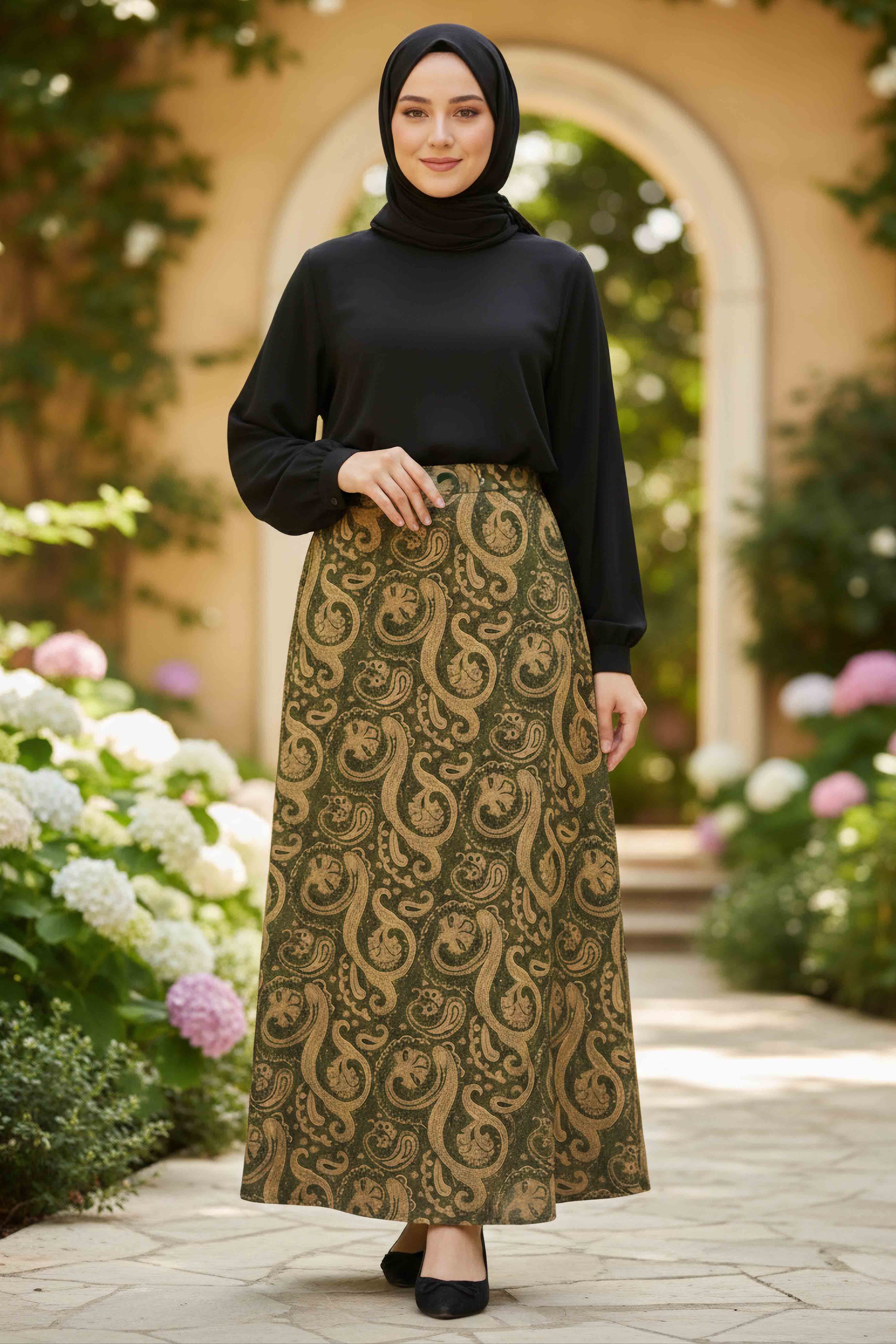 Şal Desen Etek - 28271-YESIL - 2