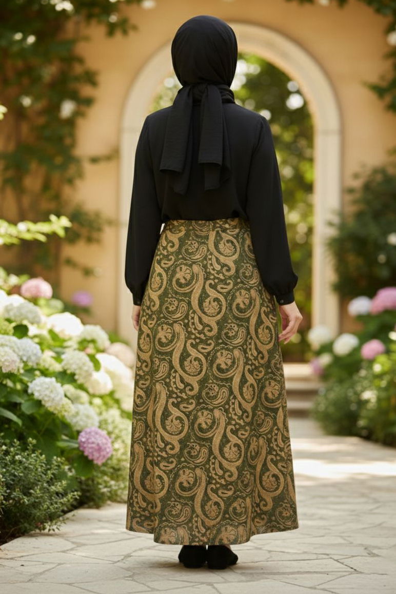 Şal Desen Etek - 28271-YESIL - 3