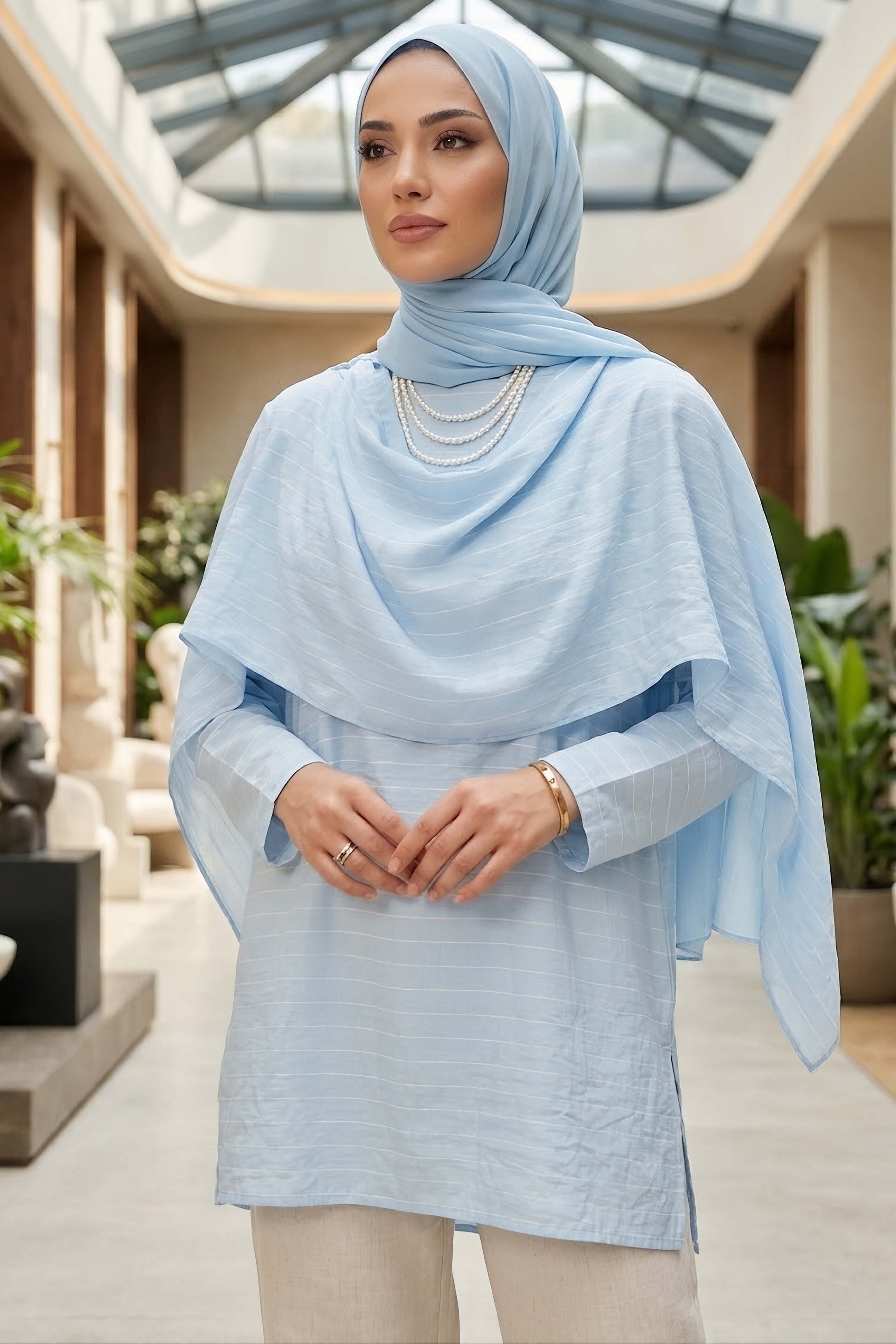 Şal Yaka Çizgili Tunik Bebe Mavi - 28871-BEBE-MAVI - 1