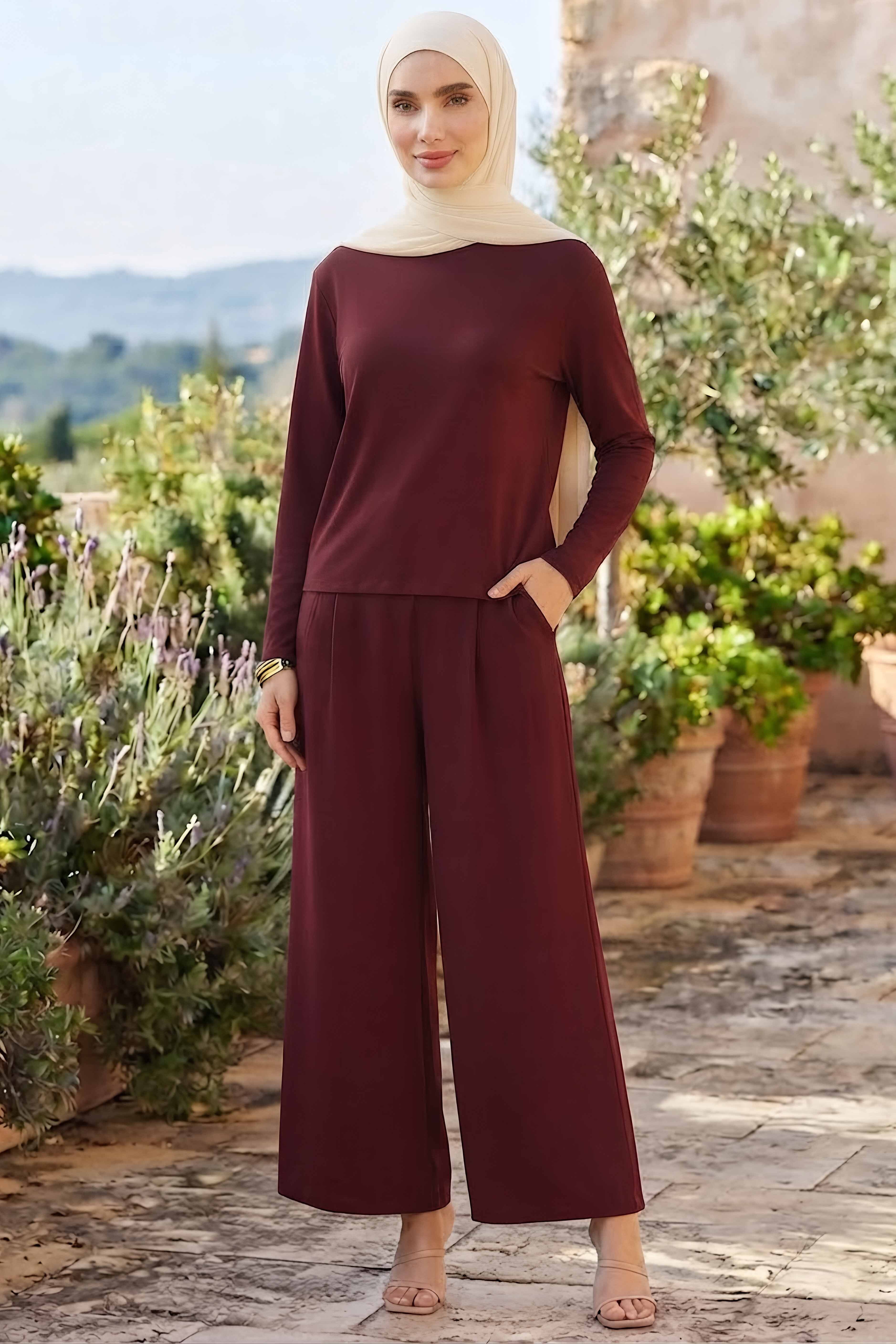 Salaş Pantolon İkili Takım Bordo - 1347-BORDO - 2