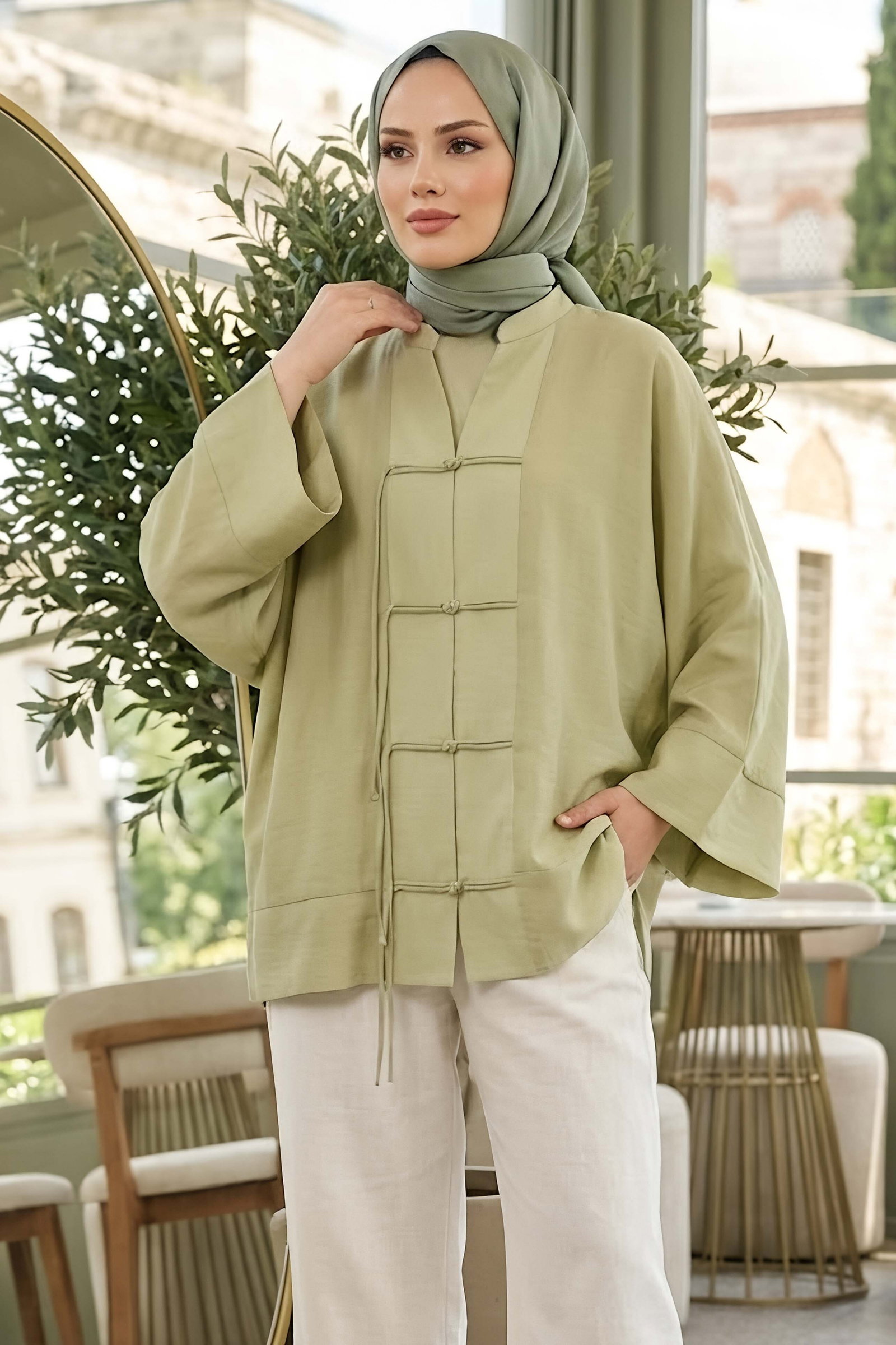 Salaş Saçaklı Kimono Haki - 28810-HAKI - 1