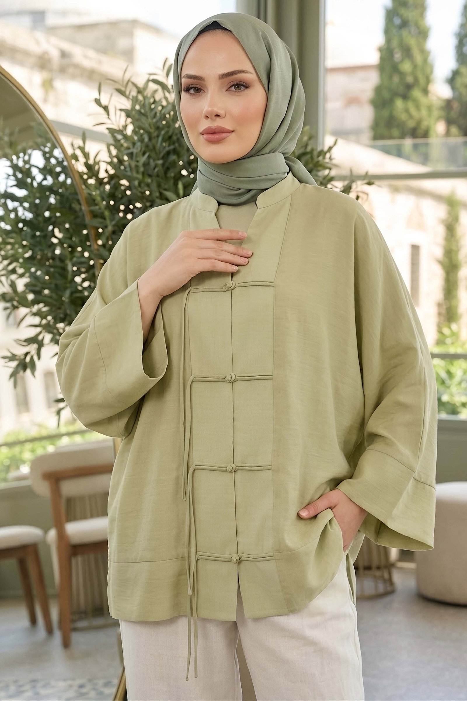 Salaş Saçaklı Kimono Haki - 28810-HAKI - 2
