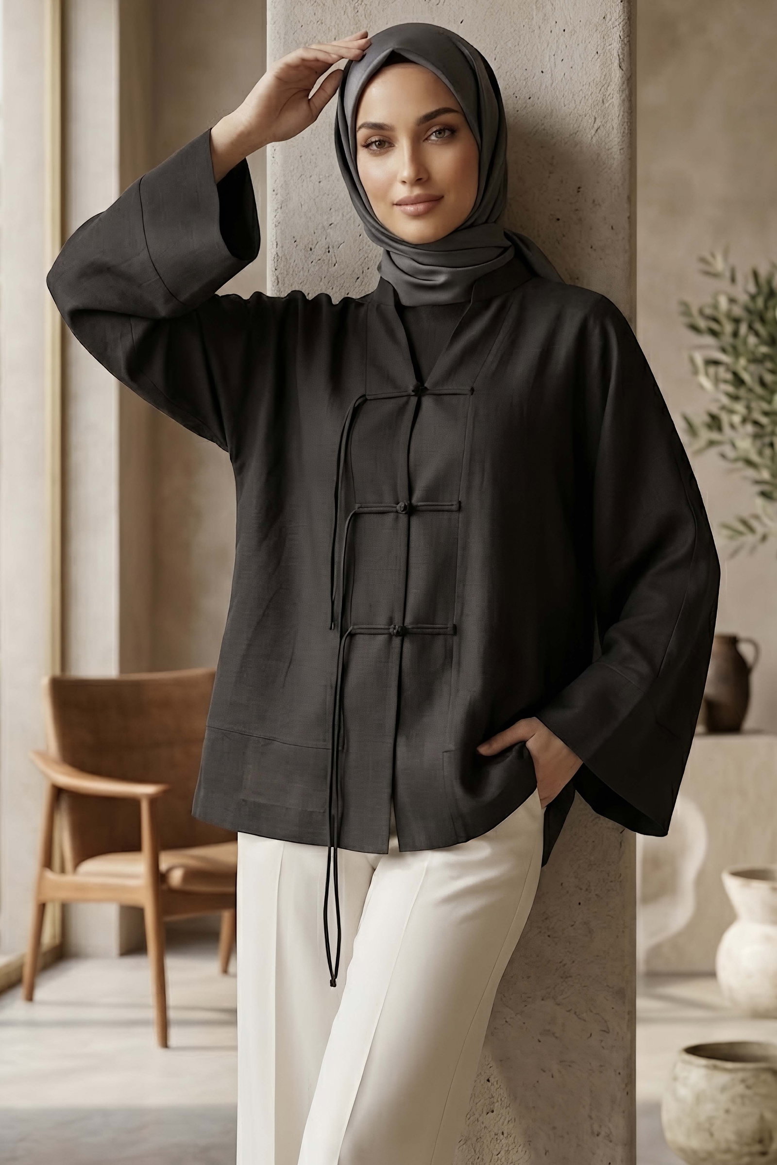 Salaş Saçaklı Kimono Siyah - 28810-SIYAH - 1