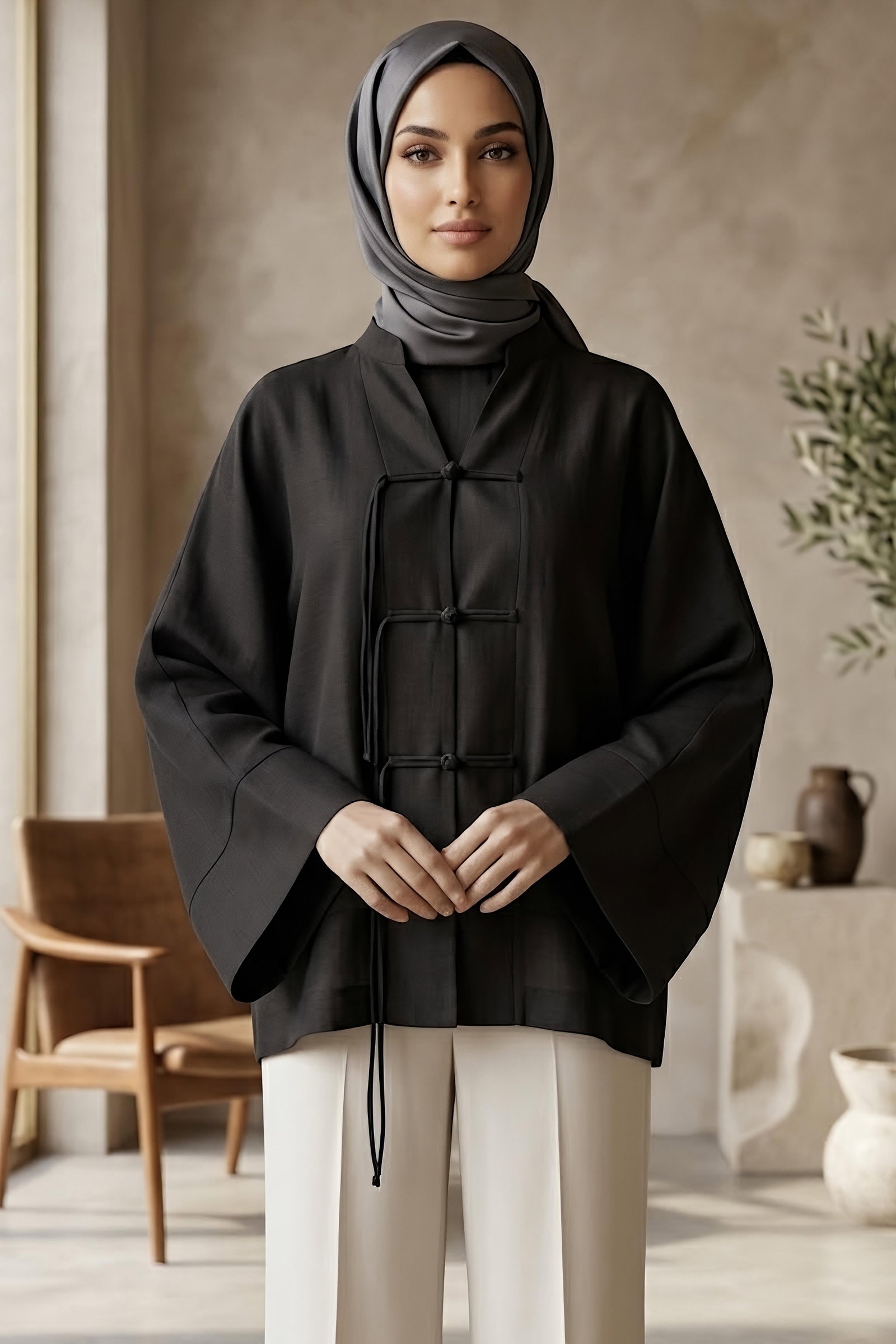 Salaş Saçaklı Kimono Siyah - 28810-SIYAH - 2