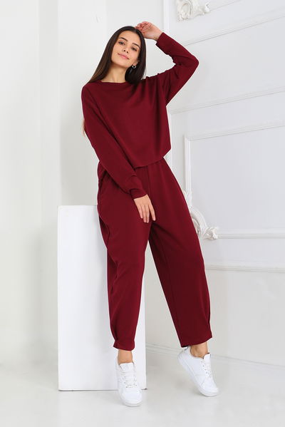 Şalvarlı Modal İkili Takım - 27869-BORDO 