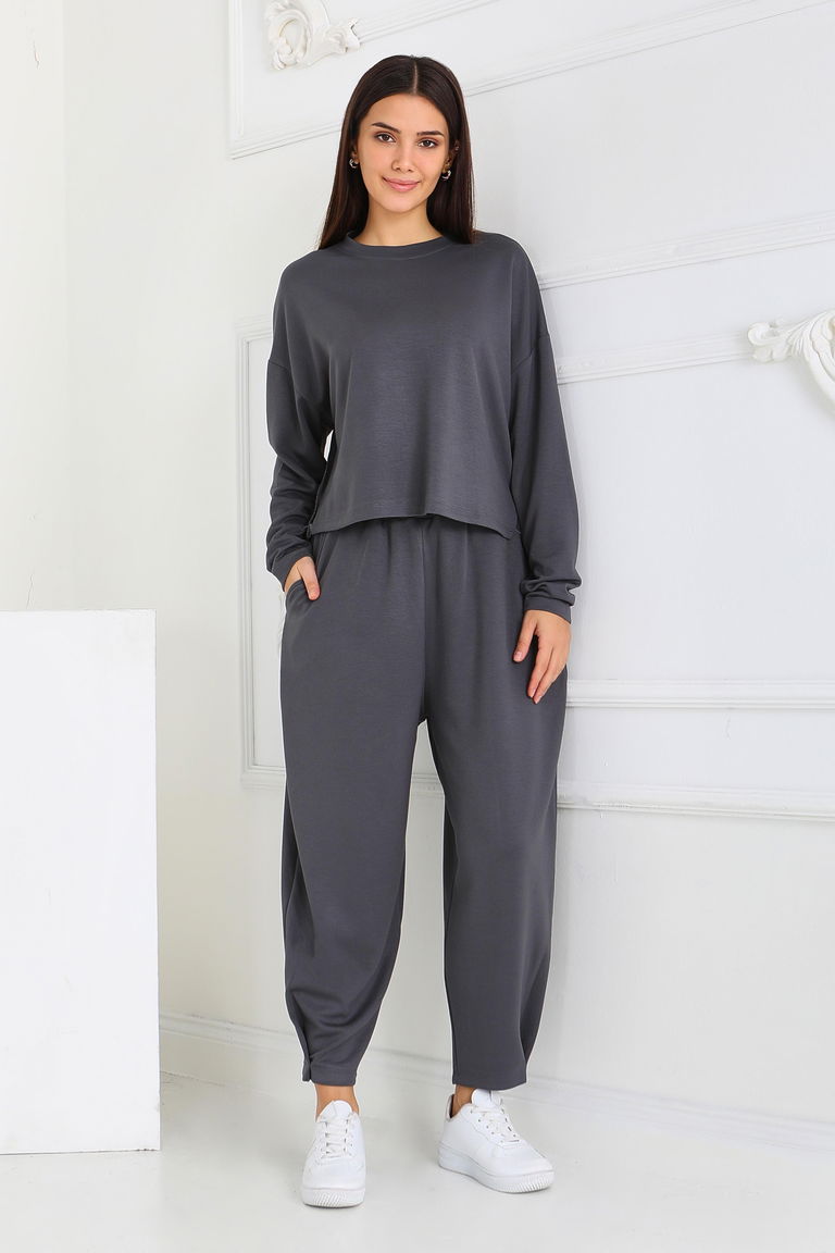 Şalvarlı Modal İkili Takım - 27869-FUME - TOFİSA