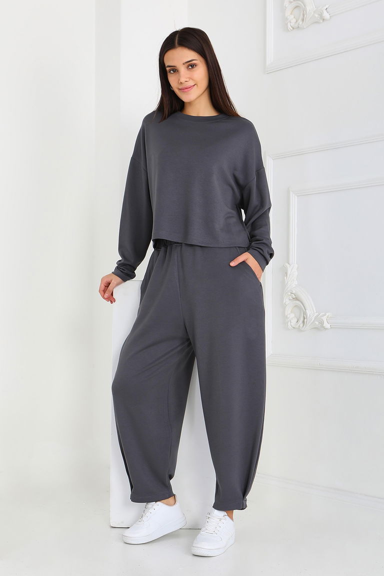 Şalvarlı Modal İkili Takım - 27869-FUME - TOFİSA