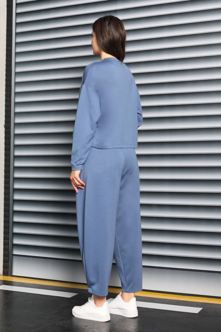 Şalvarlı Modal İkili Takım - 27869-INDIGO - TOFİSA