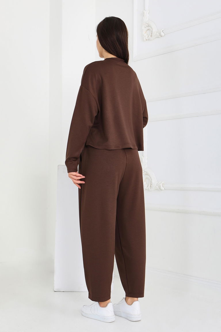 Şalvarlı Modal İkili Takım - 27869-KAHVE - TOFİSA
