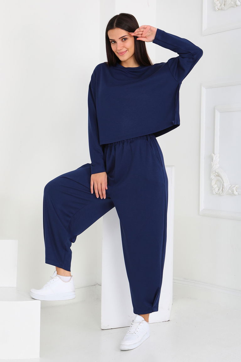 Şalvarlı Modal İkili Takım - 27869-LACIVERT - TOFİSA