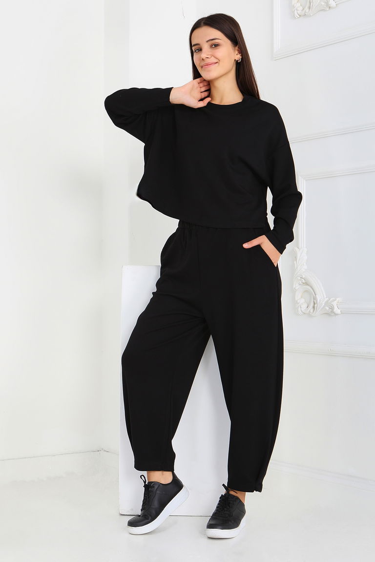 Şalvarlı Modal İkili Takım - 27869-SIYAH - TOFİSA