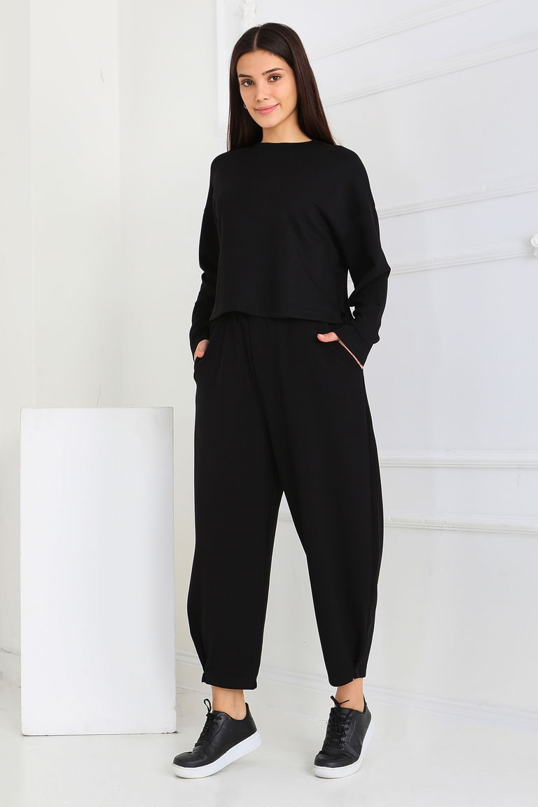 Şalvarlı Modal İkili Takım - 27869-SIYAH - TOFİSA