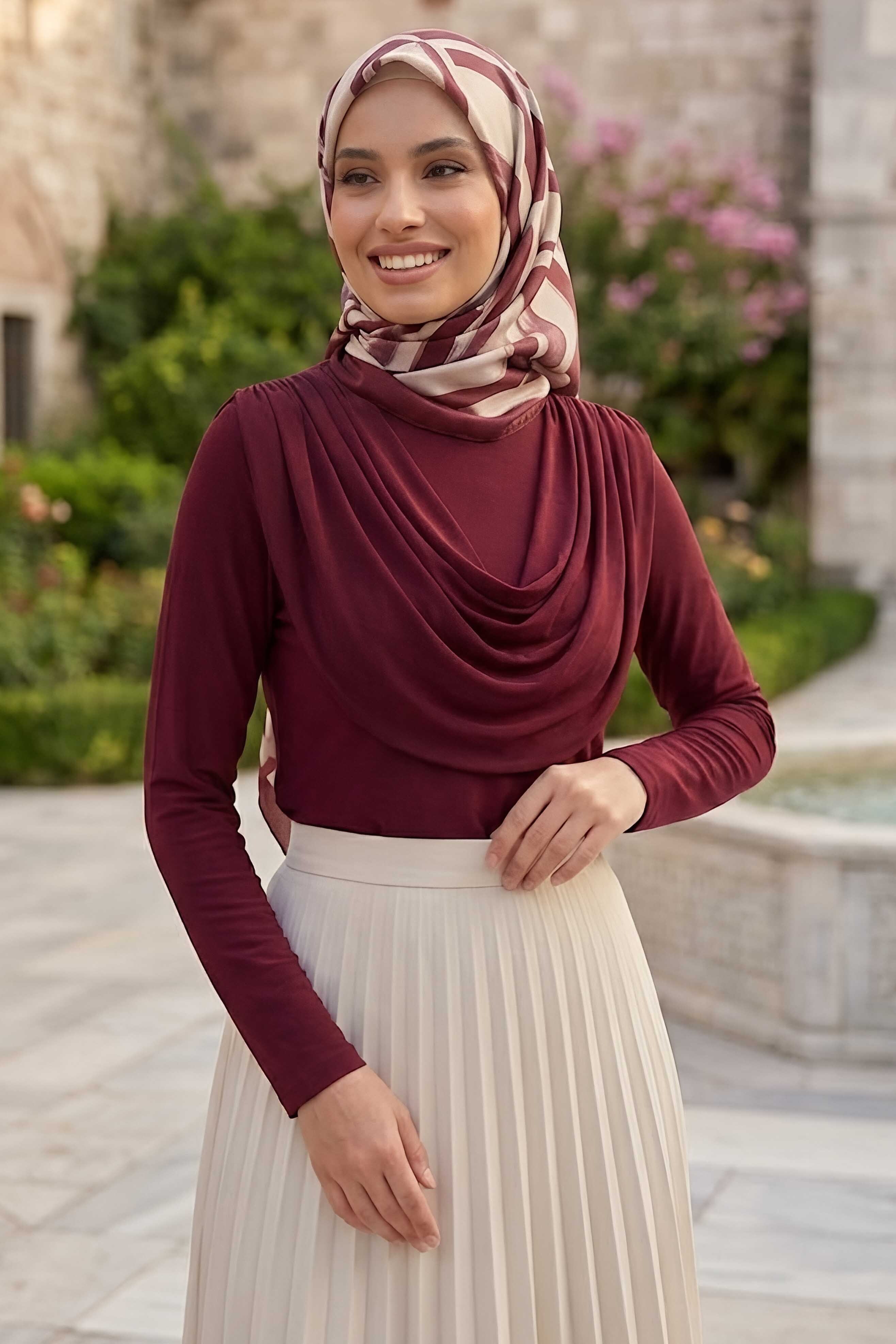 Sanday Önü Büzgülü Bluz Bordo - 28530-BORDO - 1