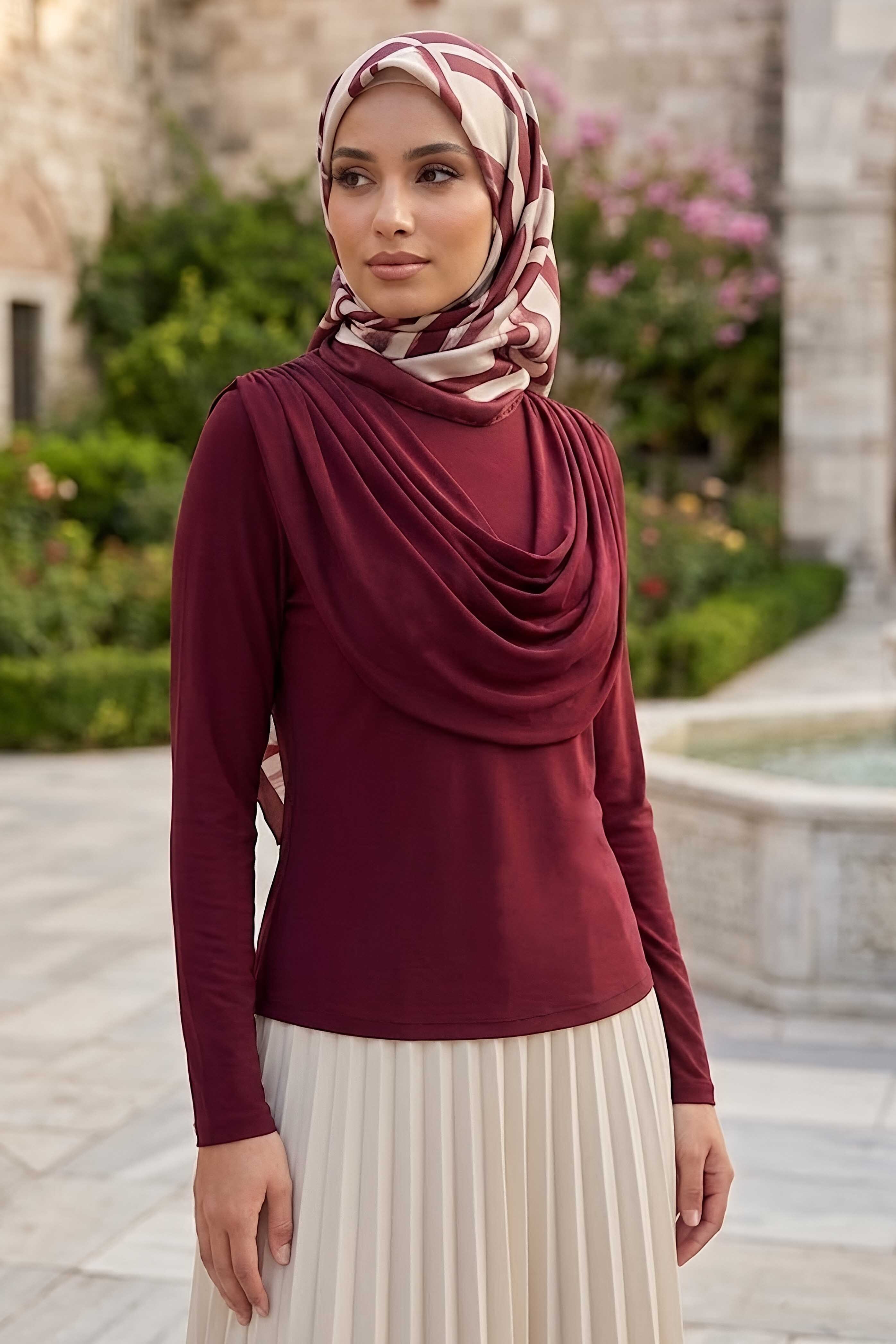 Sanday Önü Büzgülü Bluz Bordo - 28530-BORDO - 2