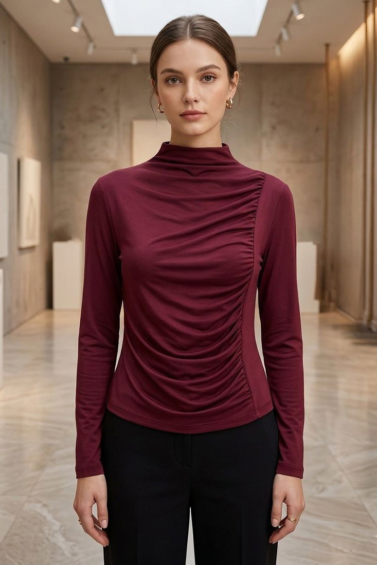 Sanday Önü Büzgülü Bluz Bordo - 28531-BORDO - 1