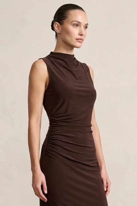Sandy Sıfır Kol Elbise - 28423-KAHVE - 2