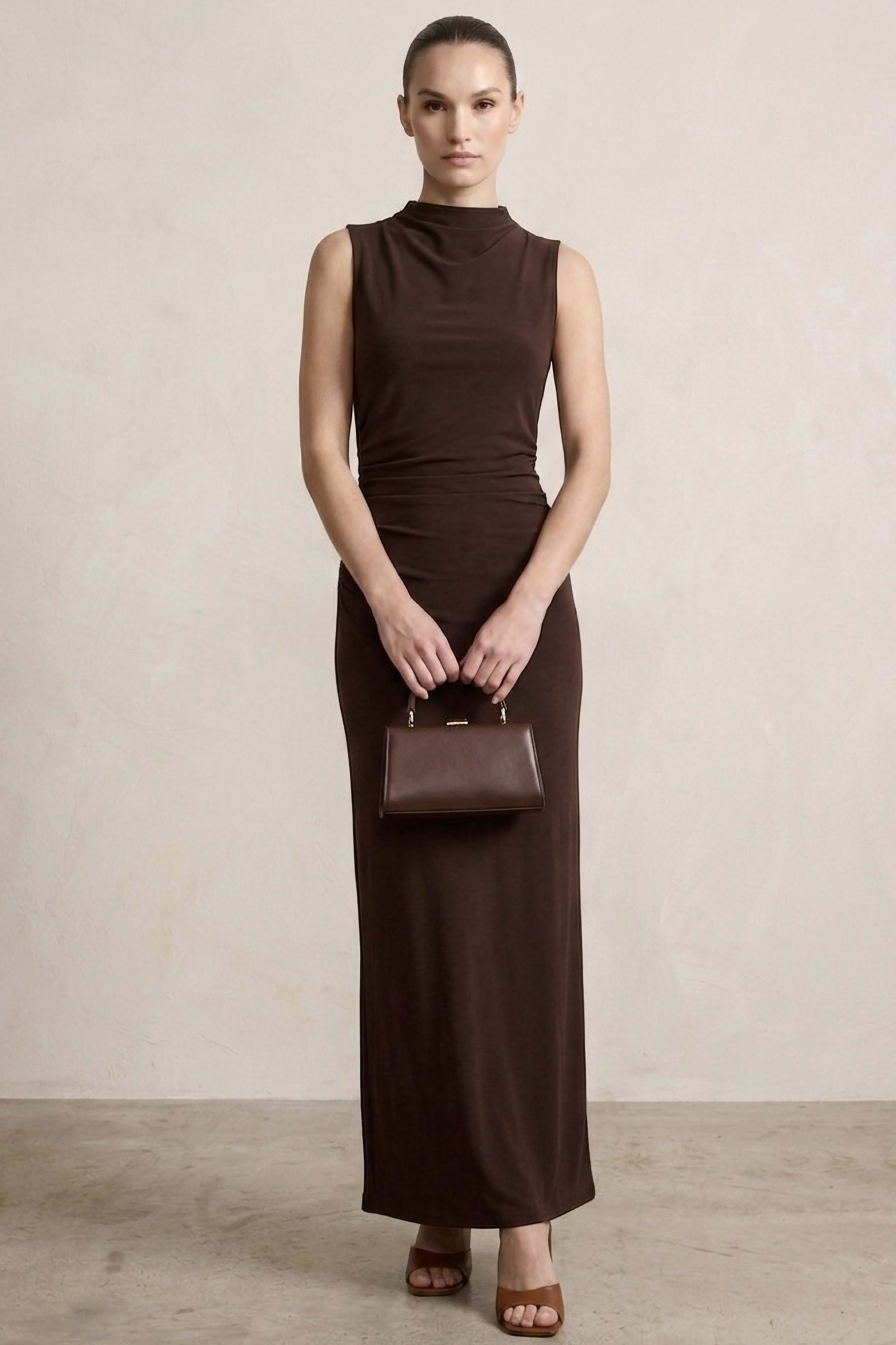 Sandy Sıfır Kol Elbise - 28423-KAHVE - 3