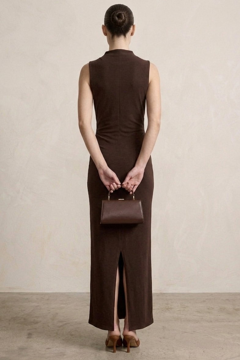Sandy Sıfır Kol Elbise - 28423-KAHVE - 4