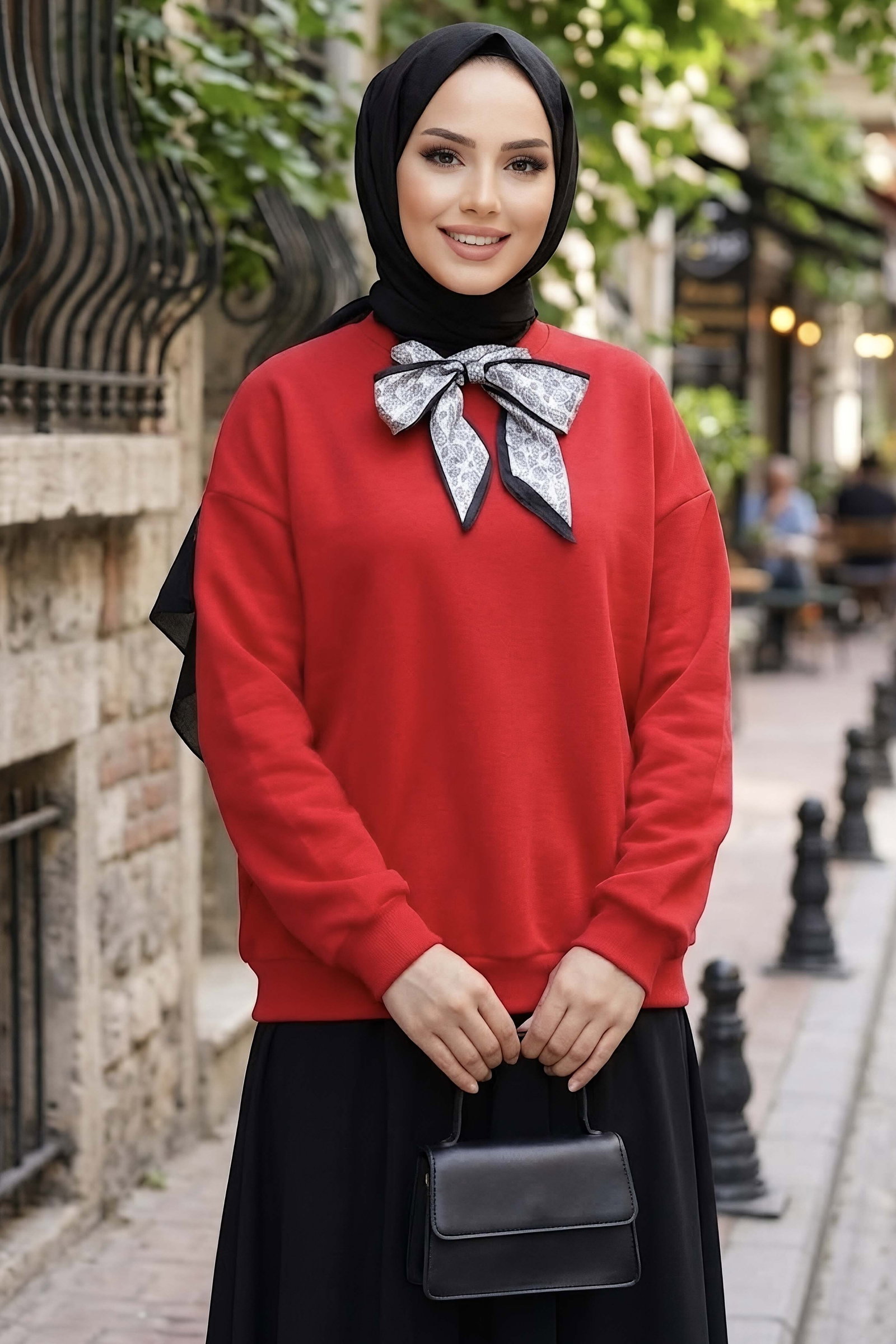Şardonlu Üç İplik Flarlı Sweat Kirmizi - 29166-KIRMIZI - 1