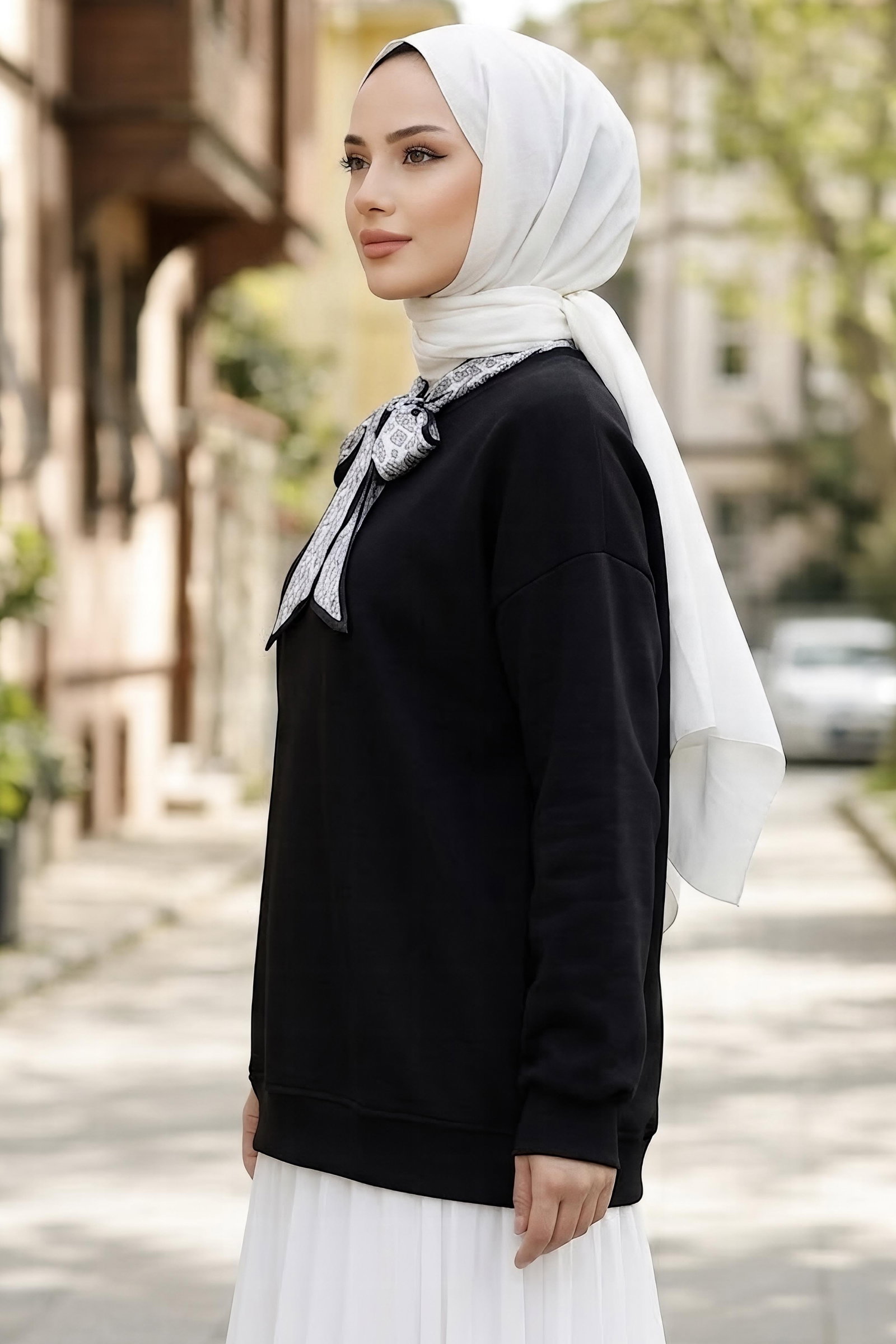 Şardonlu Üç İplik Flarlı Sweat Siyah - 29166-SIYAH - 2